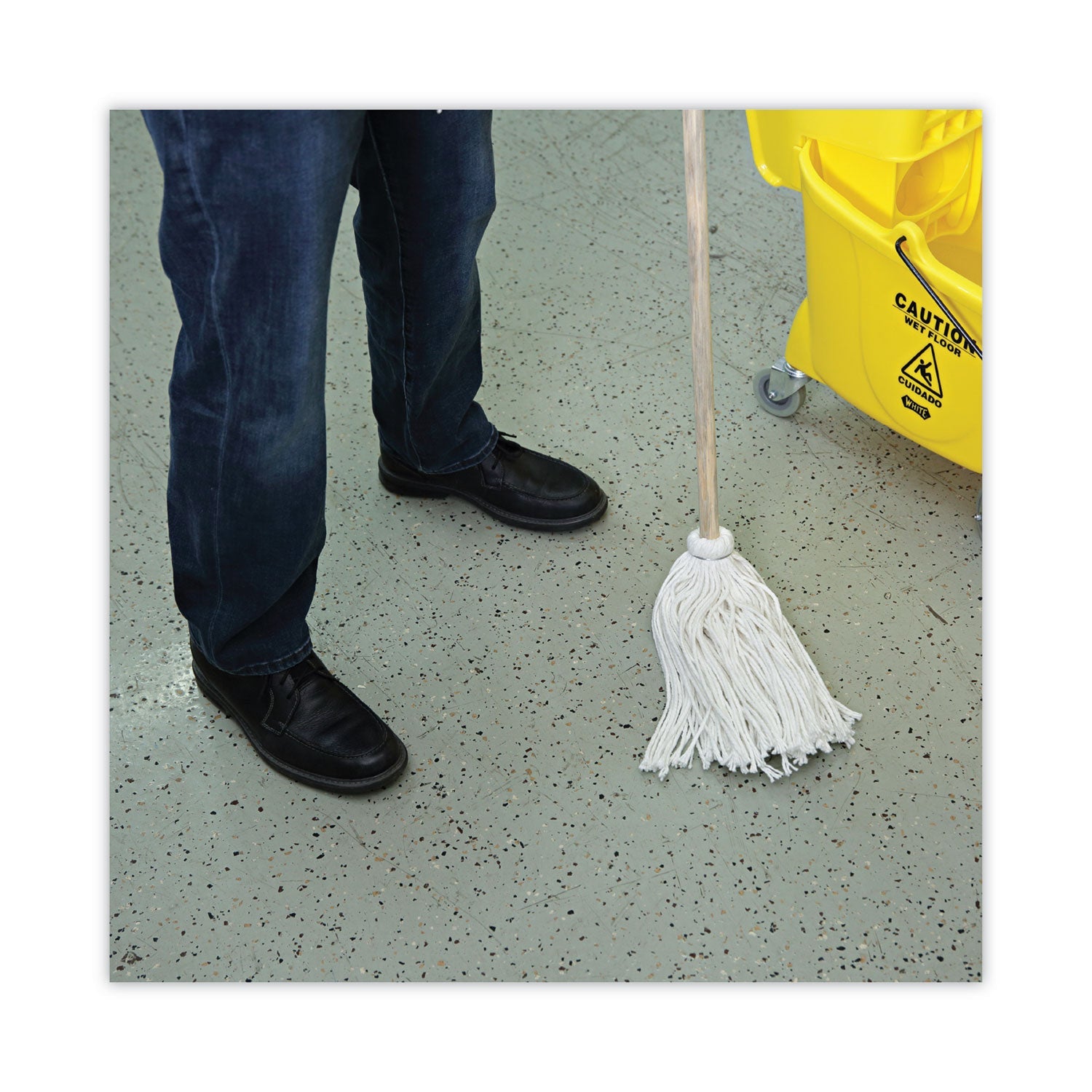 Boardwalk® Handle/Deck Mops, #12 White Rayon Head, 48" Natural Wood Handle, 6/Pack