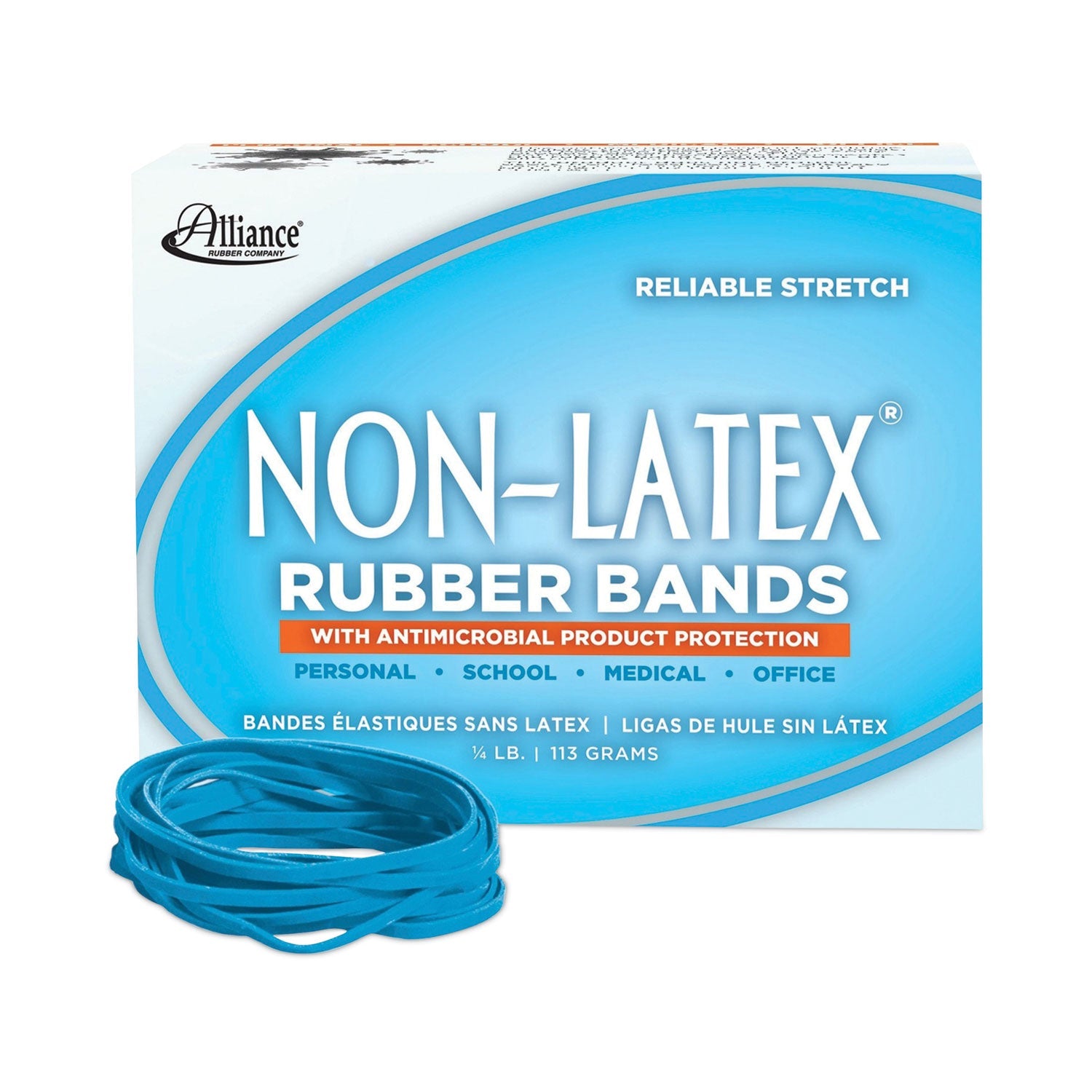 Alliance® Antimicrobial Non-Latex Rubber Bands, Size 33, 0.04" Gauge, Cyan Blue, 4 Oz Box, 180/box