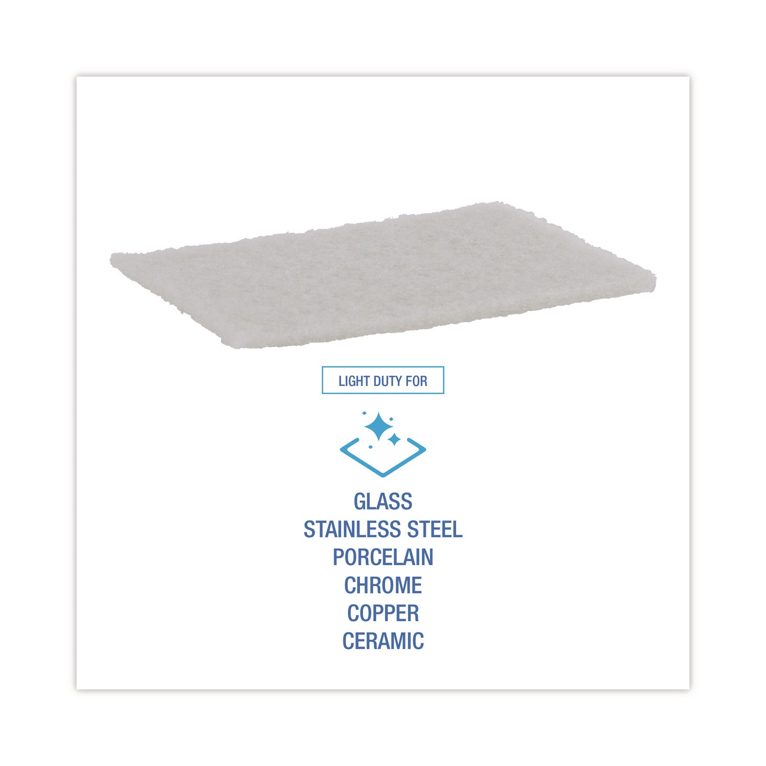 Boardwalk® Light-Duty Scouring Pad, 6 x 9, White, 20/Carton