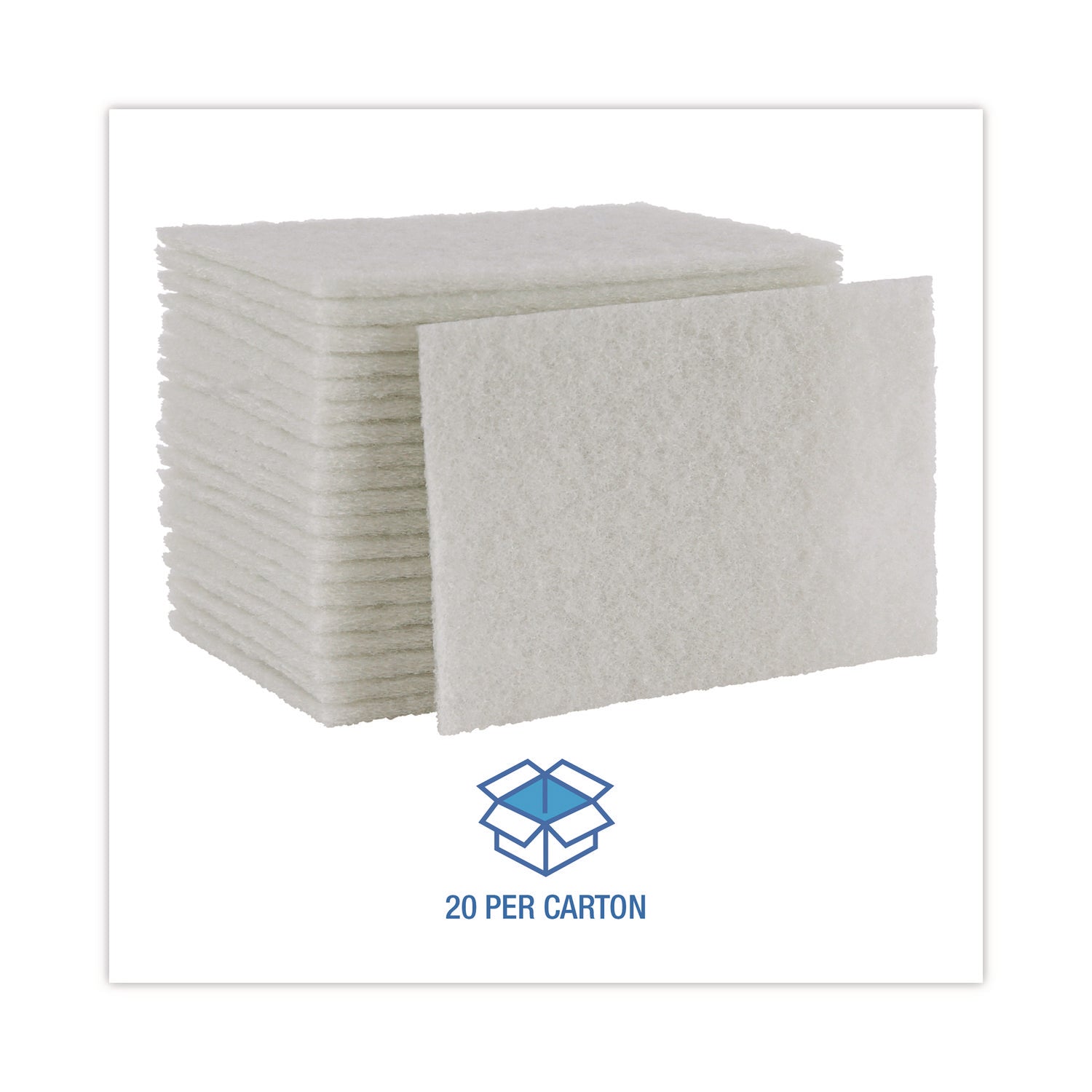 Boardwalk® Light-Duty Scouring Pad, 6 x 9, White, 20/Carton