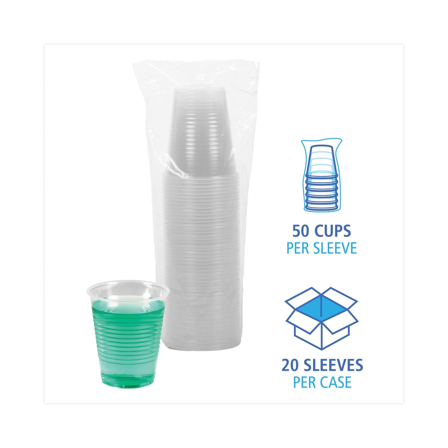 Boardwalk® Translucent Plastic Cold Cups, 12 oz, 50/Sleeve, 20 Sleeves/Carton