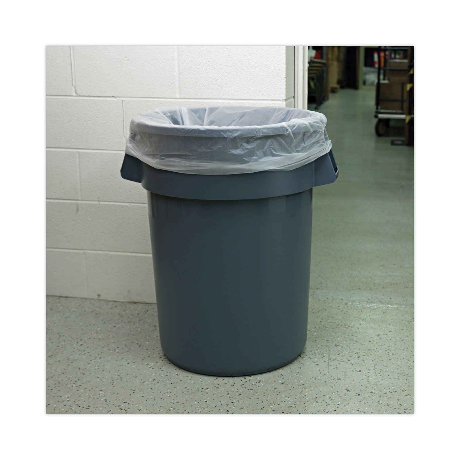 Boardwalk® High-Density Can Liners, 60 gal, 14 mic, 38" x 58", Natural, Perforated Roll, 25 Bags/Roll, 8 Rolls/Carton
