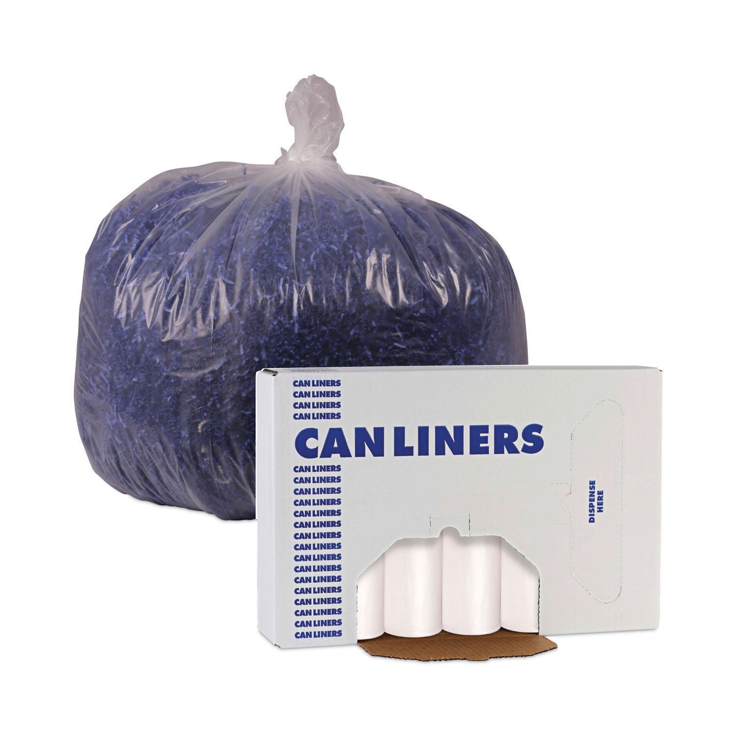 Boardwalk® High-Density Can Liners, 60 gal, 14 mic, 38" x 58", Natural, Perforated Roll, 25 Bags/Roll, 8 Rolls/Carton