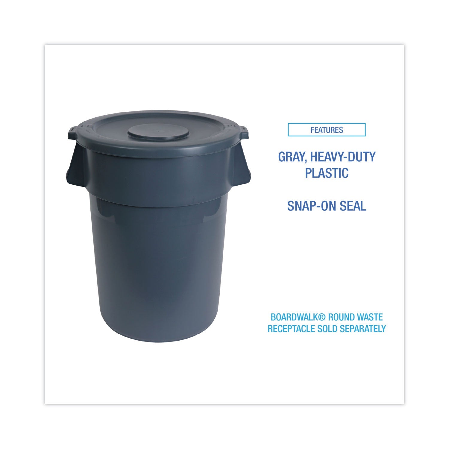 Boardwalk® Lids For 32 Gal Waste Receptacle, Flat-Top, Round, Plastic, Gray