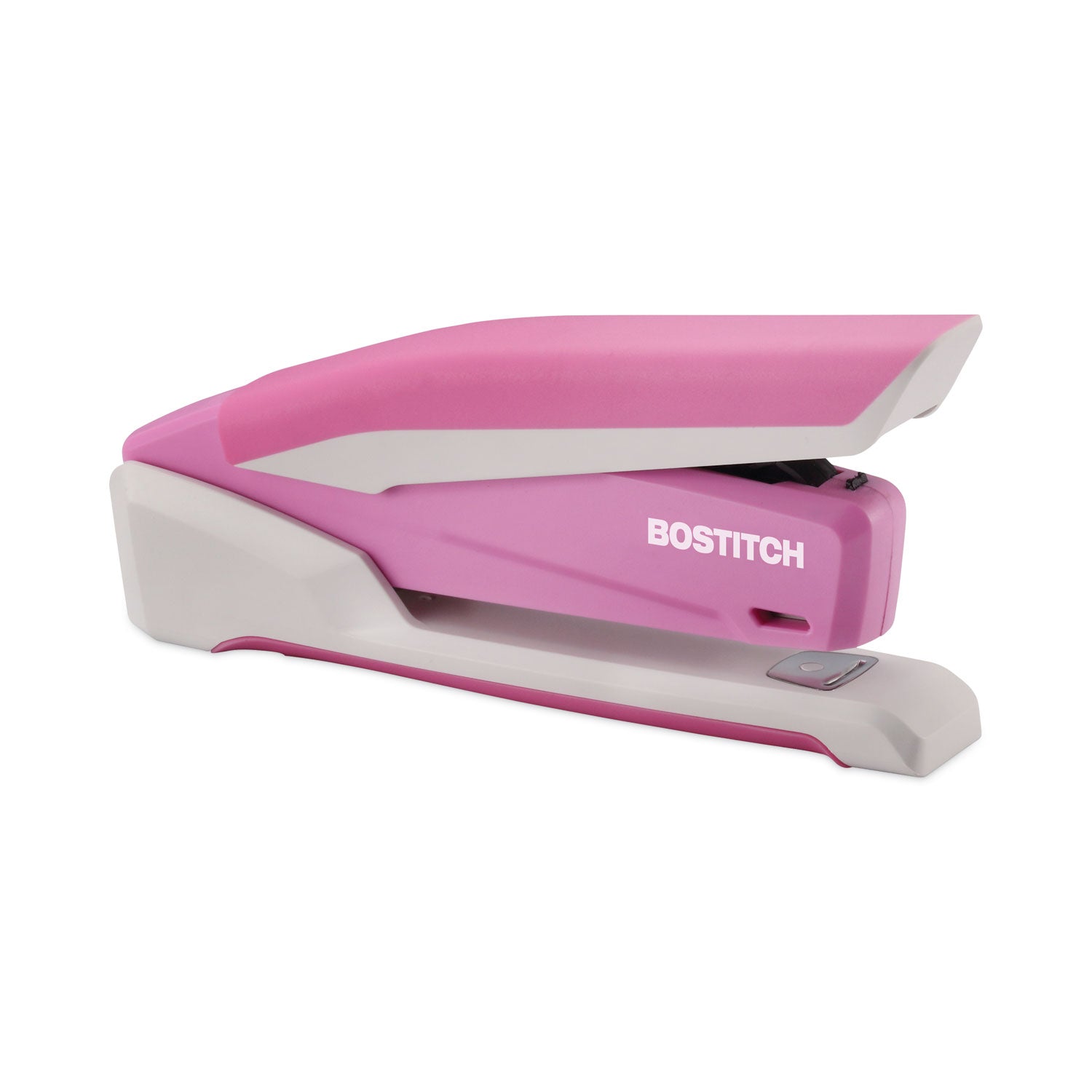 Bostitch® InCourage Spring-Powered Desktop Stapler with Antimicrobial Protection, Breast Cancer Awareness, 20-Sheet Capacity, Pink/Gray