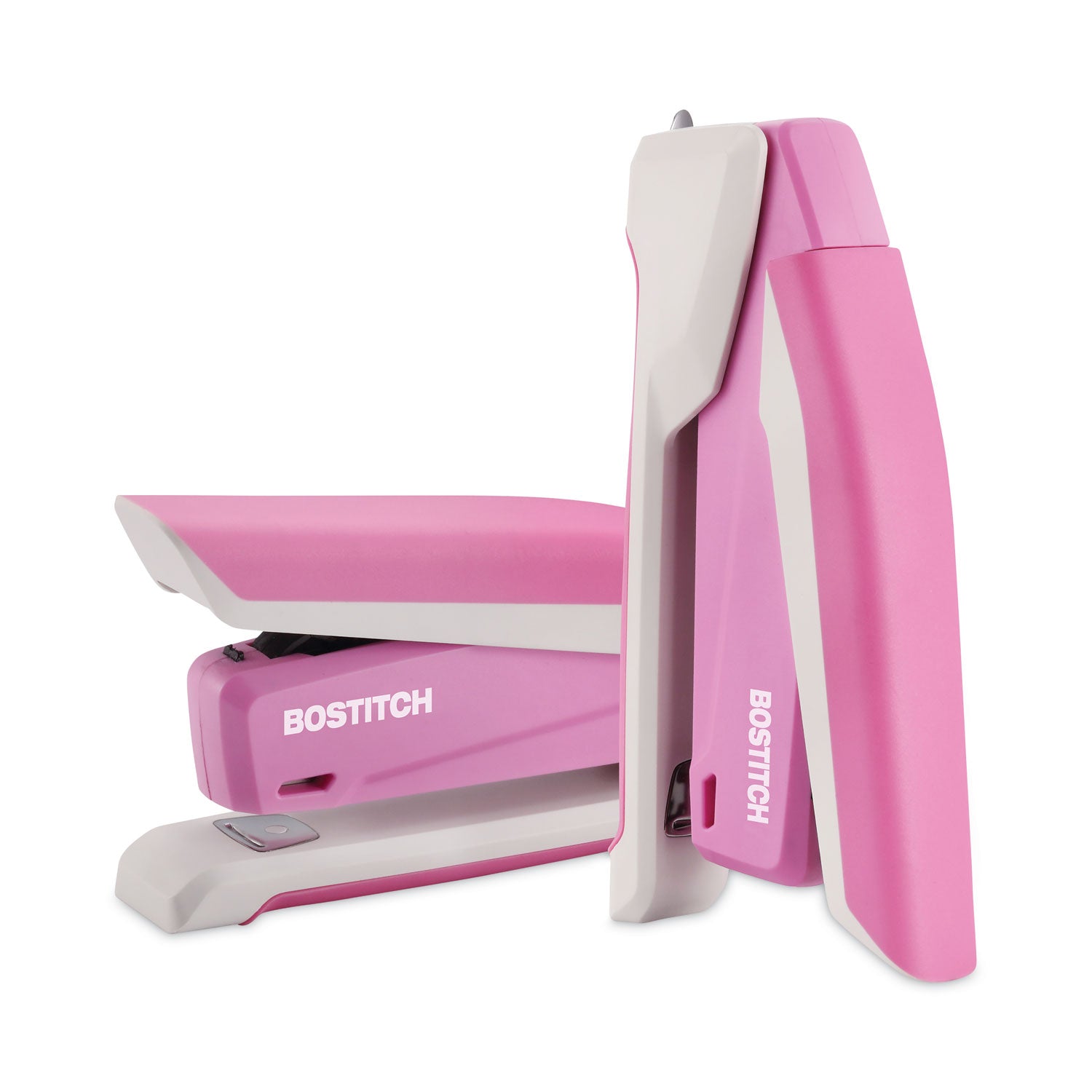 Bostitch® InCourage Spring-Powered Desktop Stapler with Antimicrobial Protection, Breast Cancer Awareness, 20-Sheet Capacity, Pink/Gray