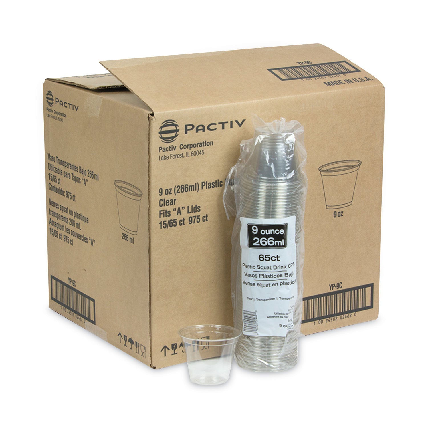 Pactiv Evergreen Earthchoice Recycled Clear Plastic Cold Cups, 9 Oz, Clear, 975/carton