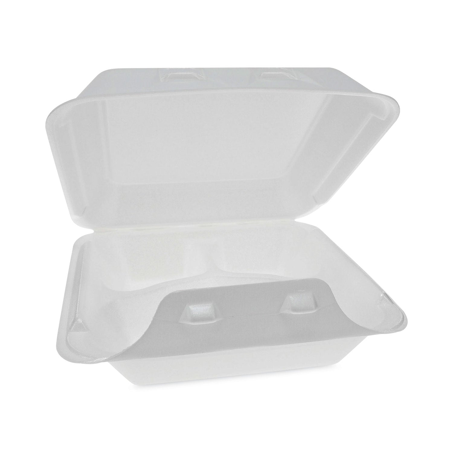 Pactiv Evergreen SmartLock Foam Hinged Lid Container, Medium, 3 Compartments, 8 x 8.5 x 3, White, 150/Carton
