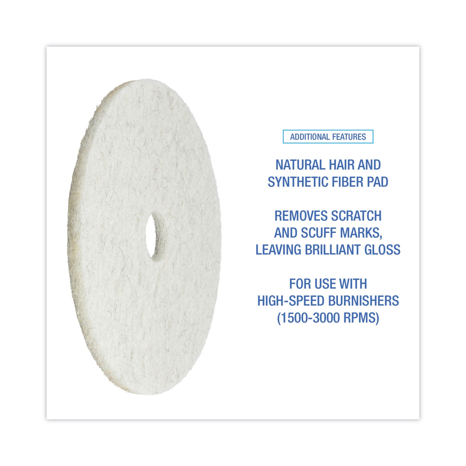 Boardwalk® Natural Burnishing Floor Pads, 20" Diameter, White, 5/carton