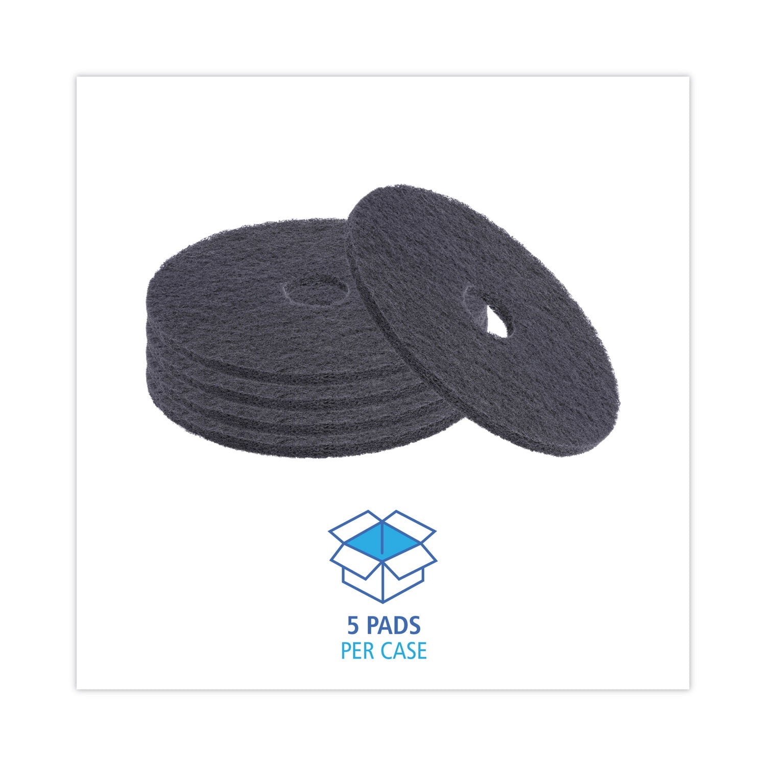 Boardwalk® Stripping Floor Pads, 17" Diameter, Black, 5/carton
