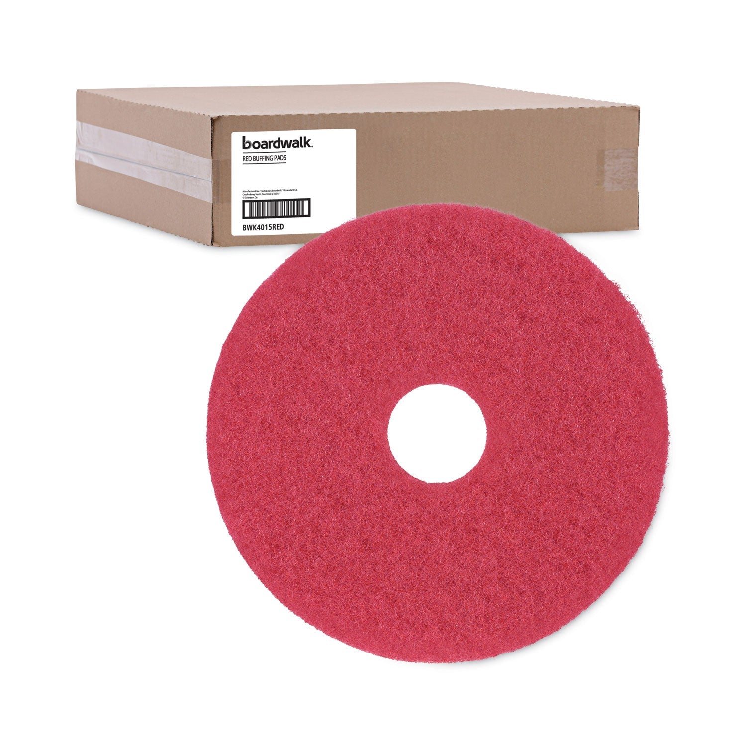 Boardwalk® Buffing Floor Pads, 15" Diameter, Red, 5/carton