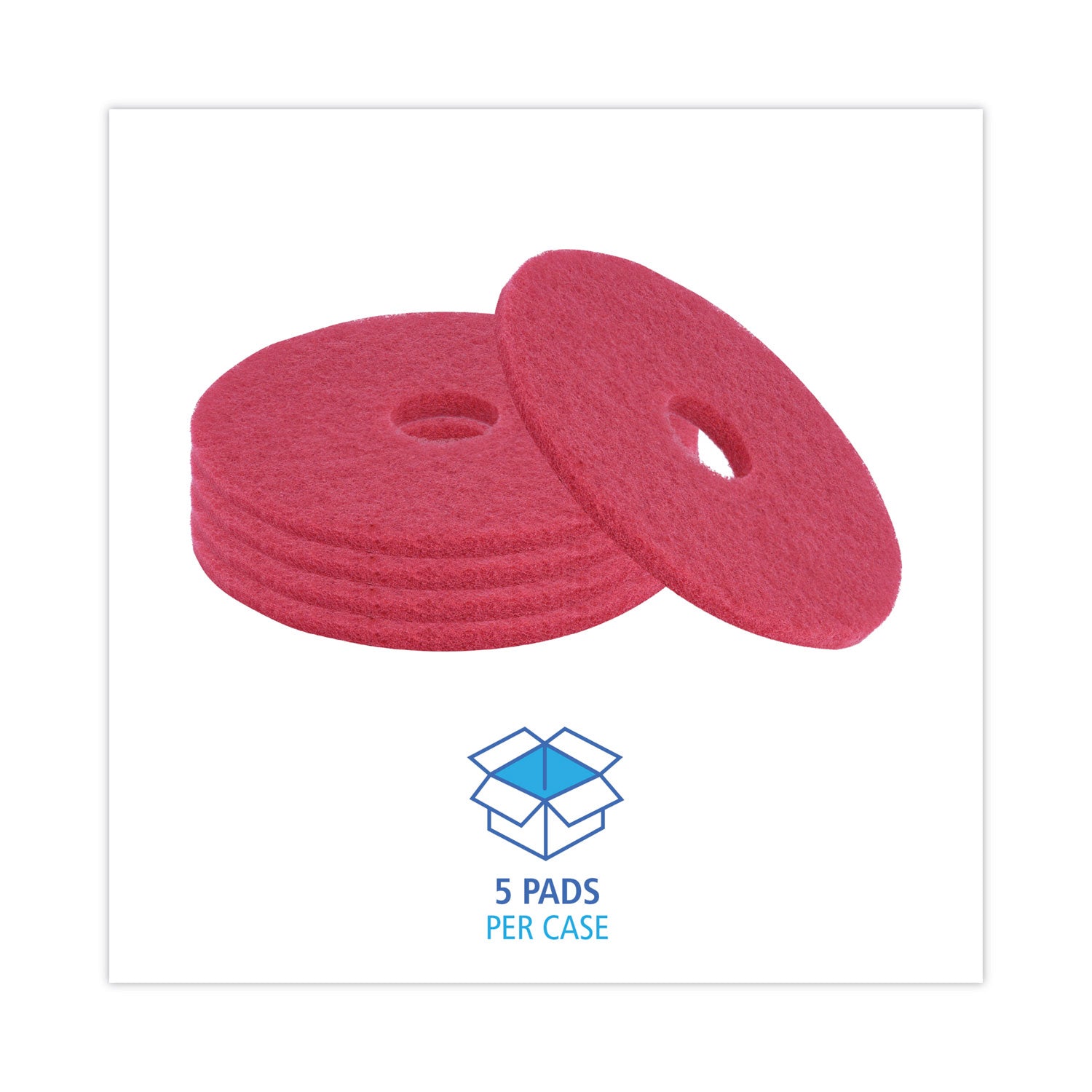 Boardwalk® Buffing Floor Pads, 15" Diameter, Red, 5/carton