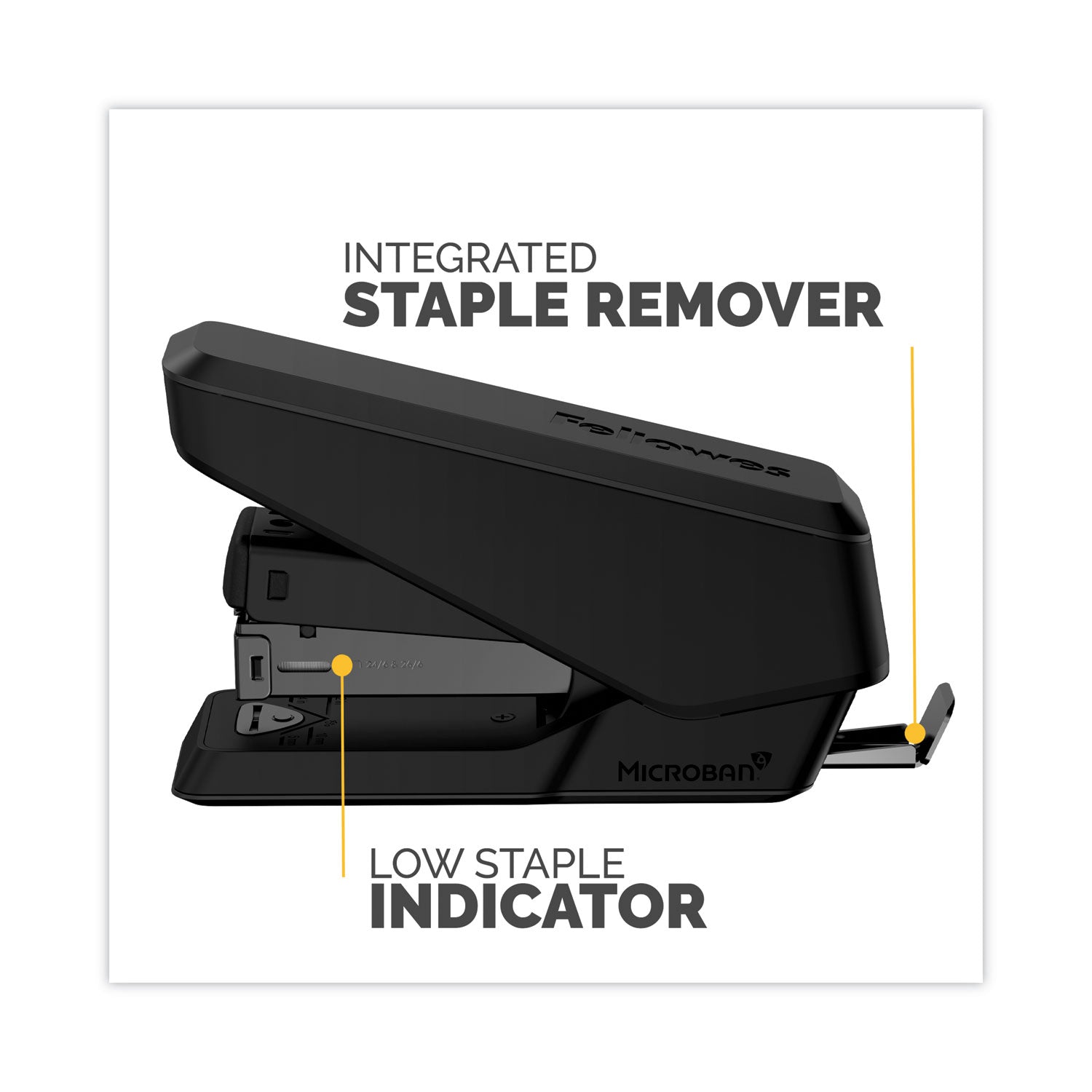 Fellowes® LX840 EasyPress Half Strip Stapler with Antimicrobial Protection, 25-Sheet Capacity, Black - Bloom Skins
