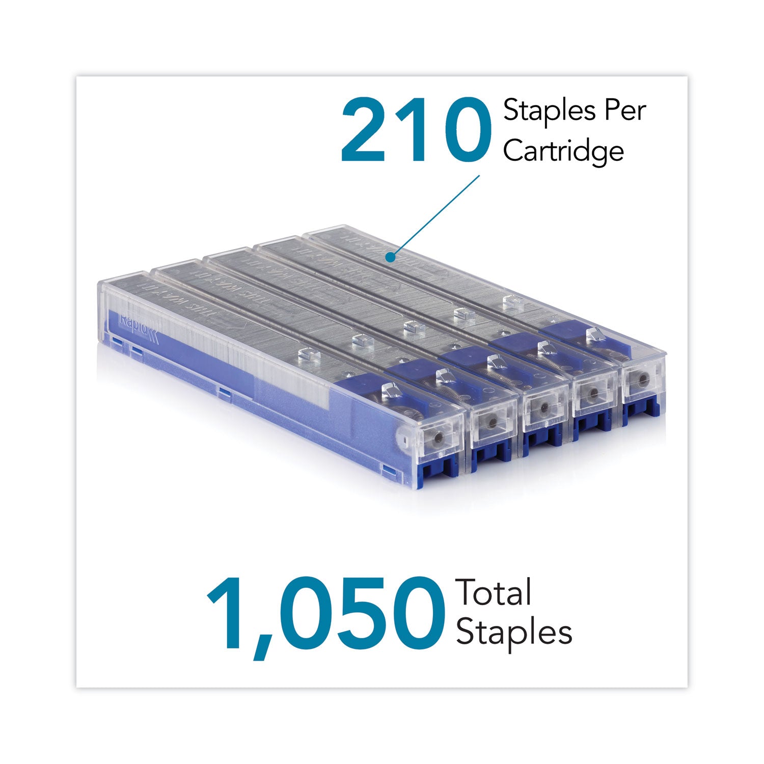 Rapid® Staple Cartridge, 0.25" Leg, 0.5" Crown, Steel, 210/cartridge, 5 Cartridges/pack, 1,050/pack