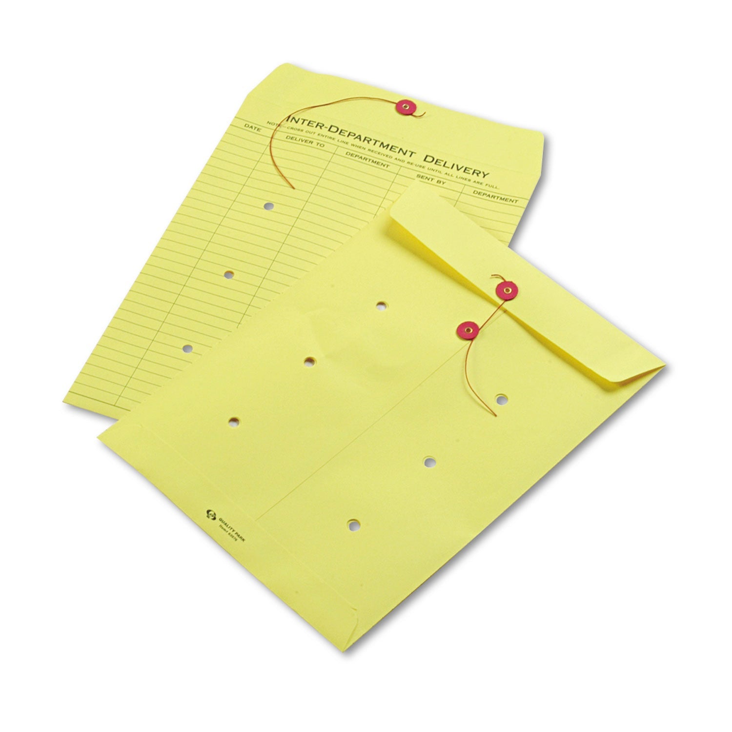 Quality Park™ Colored Paper String and Button Interoffice Envelope, #97, One-Sided Five-Column Format, 10 x 13, Yellow, 100/Box