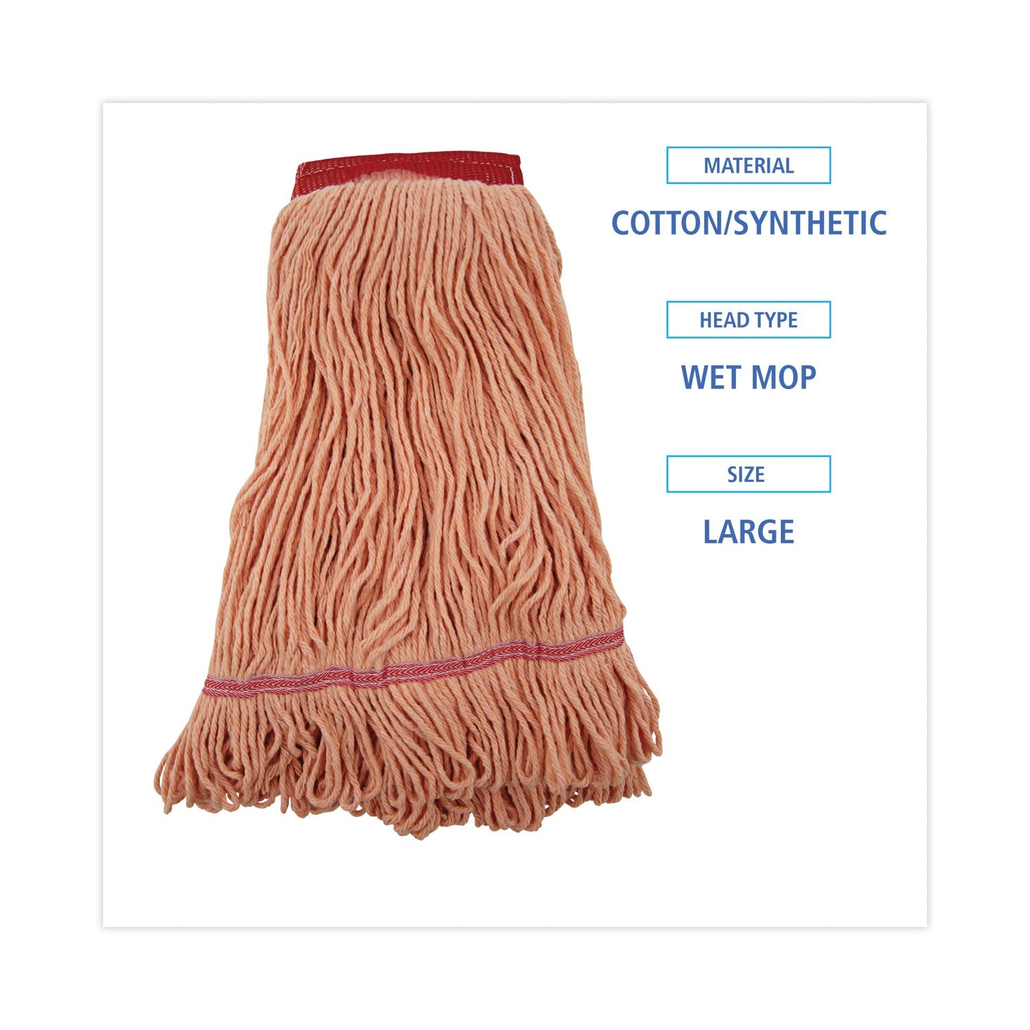 Boardwalk® Super Loop Wet Mop Head, Cotton/synthetic Fiber, 5" Headband, Large Size, Orange, 12/carton