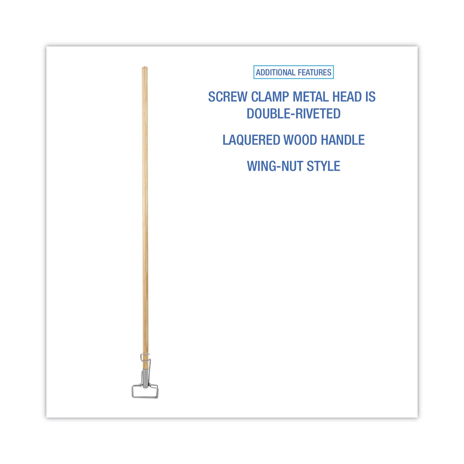 Boardwalk® Spring Grip Metal Head Mop Handle for Most Mop Heads, Wood, 60", Natural
