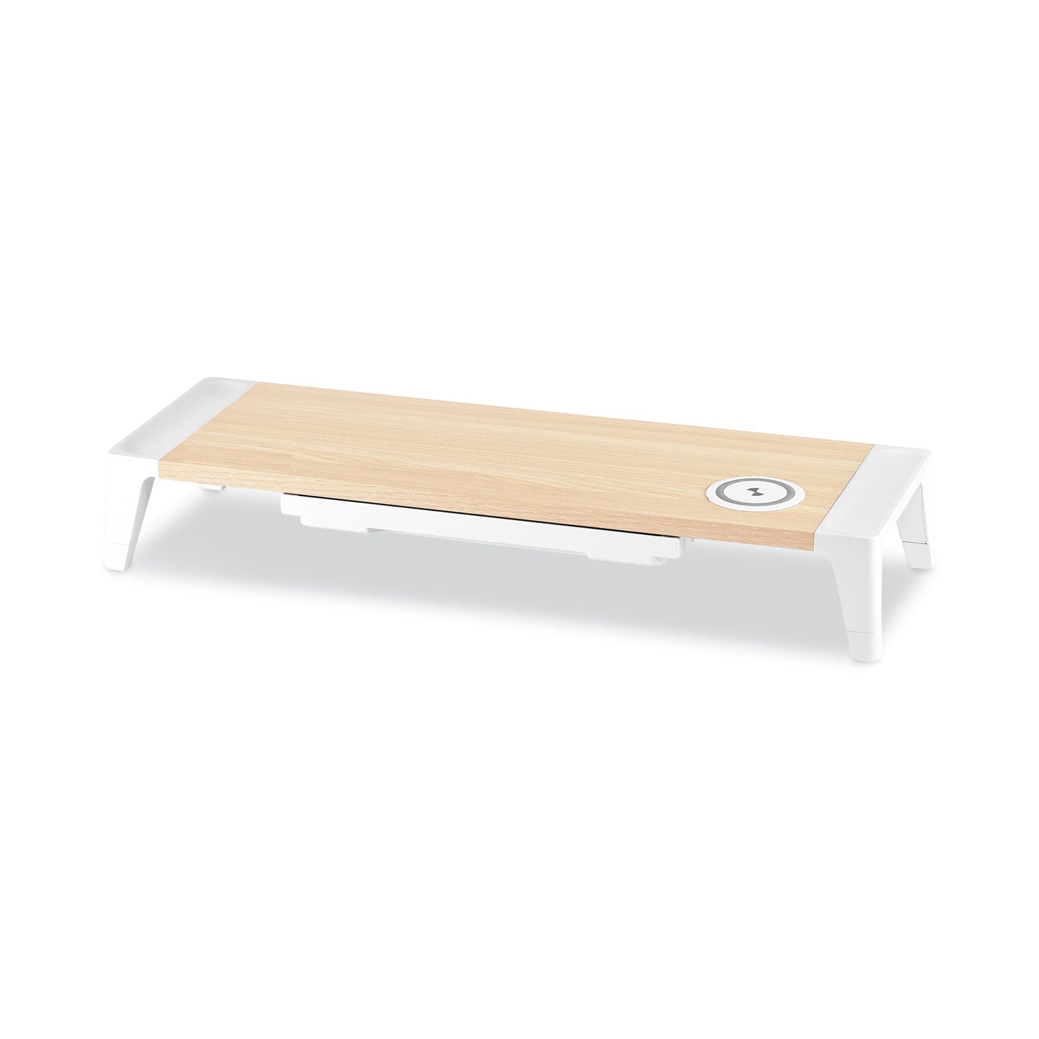 Bostitch® Wooden Monitor Stand with Wireless Charging Pad, 9.8" x 26.77" x 4.13", White - Bloom Skins