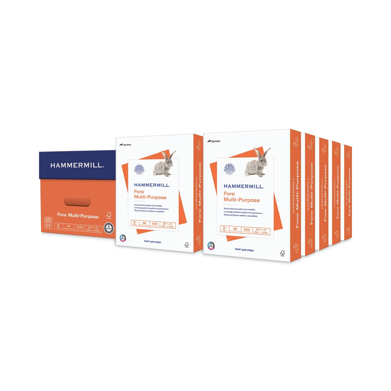 Hammermill® Fore Multipurpose Print Paper, 96 Bright, 20 lb Bond Weight, 8.5 x 11, White, 500 Sheets/Ream, 10 Reams/Carton