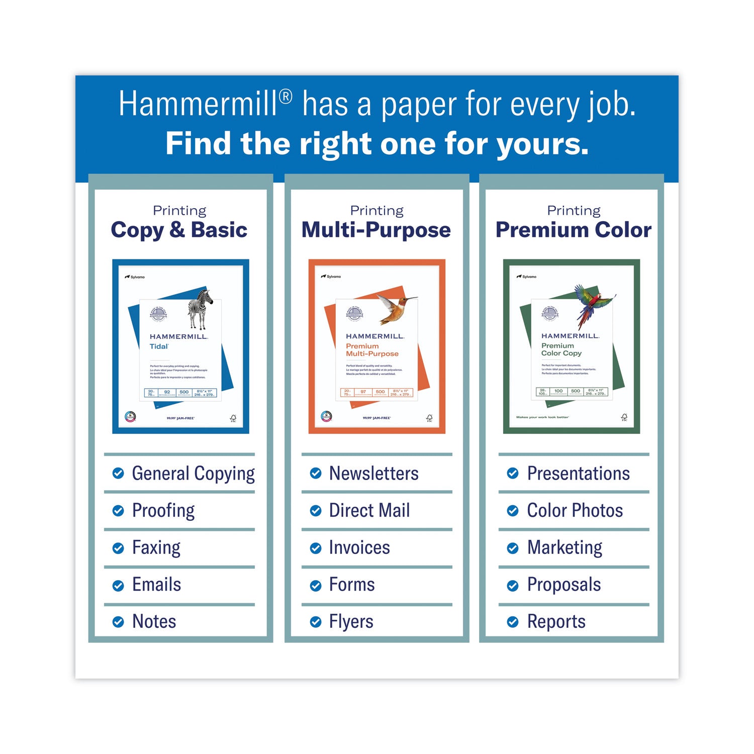Hammermill® Colors Print Paper, 20 lb Bond Weight, 8.5 x 11, Blue, 500/Ream