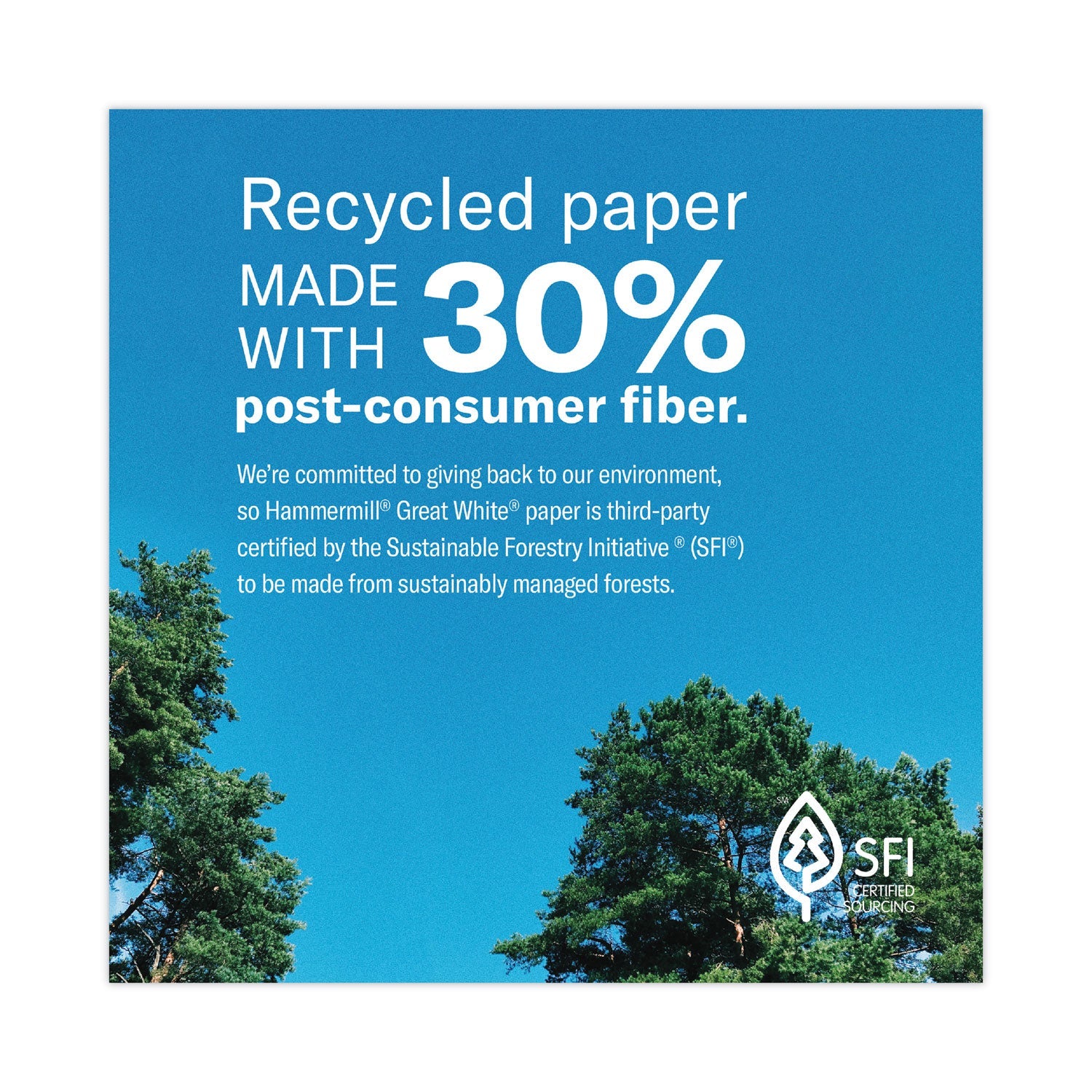Hammermill® Great White 30 Recycled Print Paper, 92 Bright, 20 lb Bond Weight, 8.5 x 11, White, 500/Ream