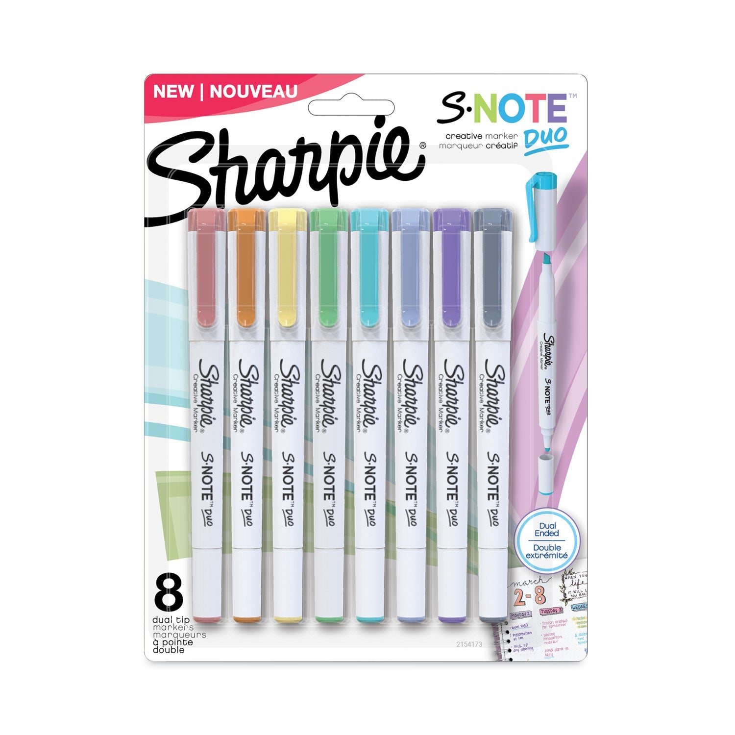 Sharpie® S-Note Creative Markers, Assorted Ink Colors, Bullet/Chisel Tip, White Barrel, 8/Pack - Bloom Skins