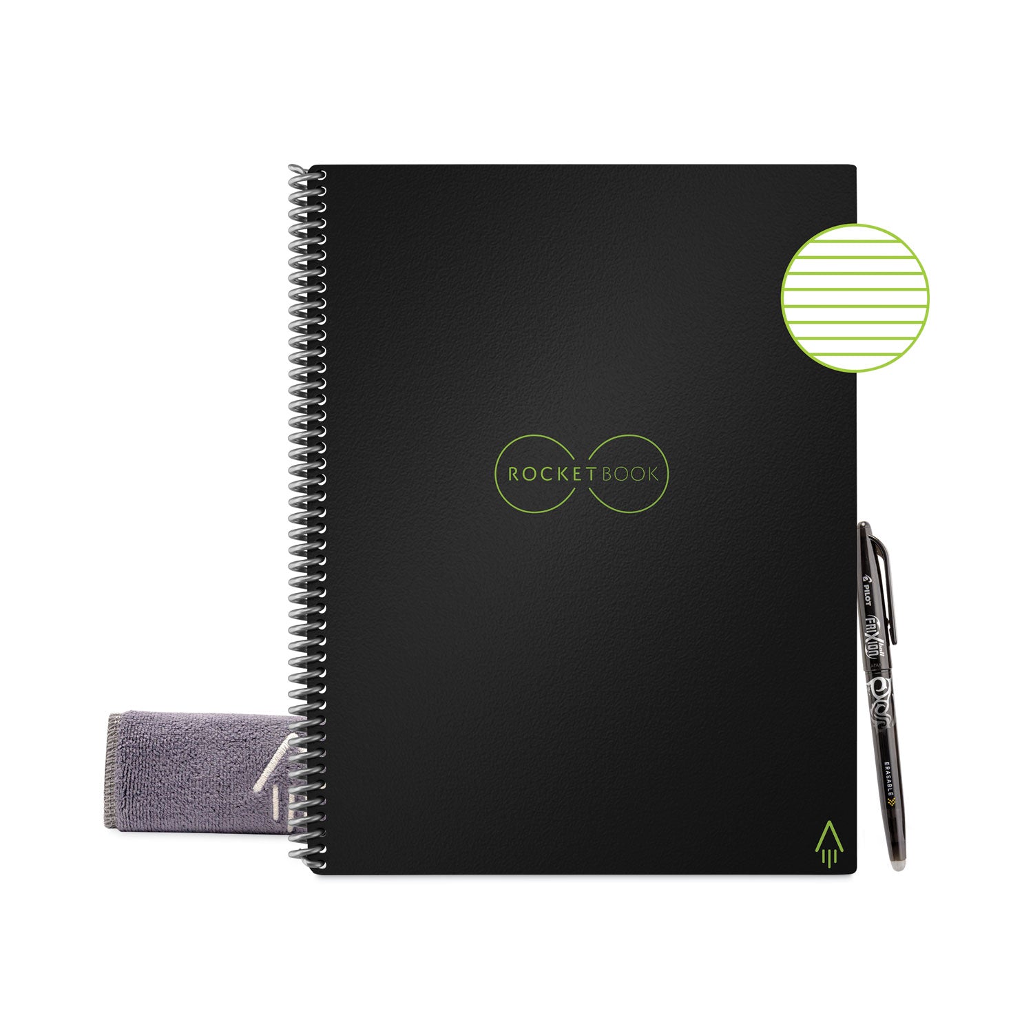 Rocketbook Core Smart Notebook, Medium/College Rule, Black Cover, (16) 11 x 8.5 Sheets - Bloom Skins