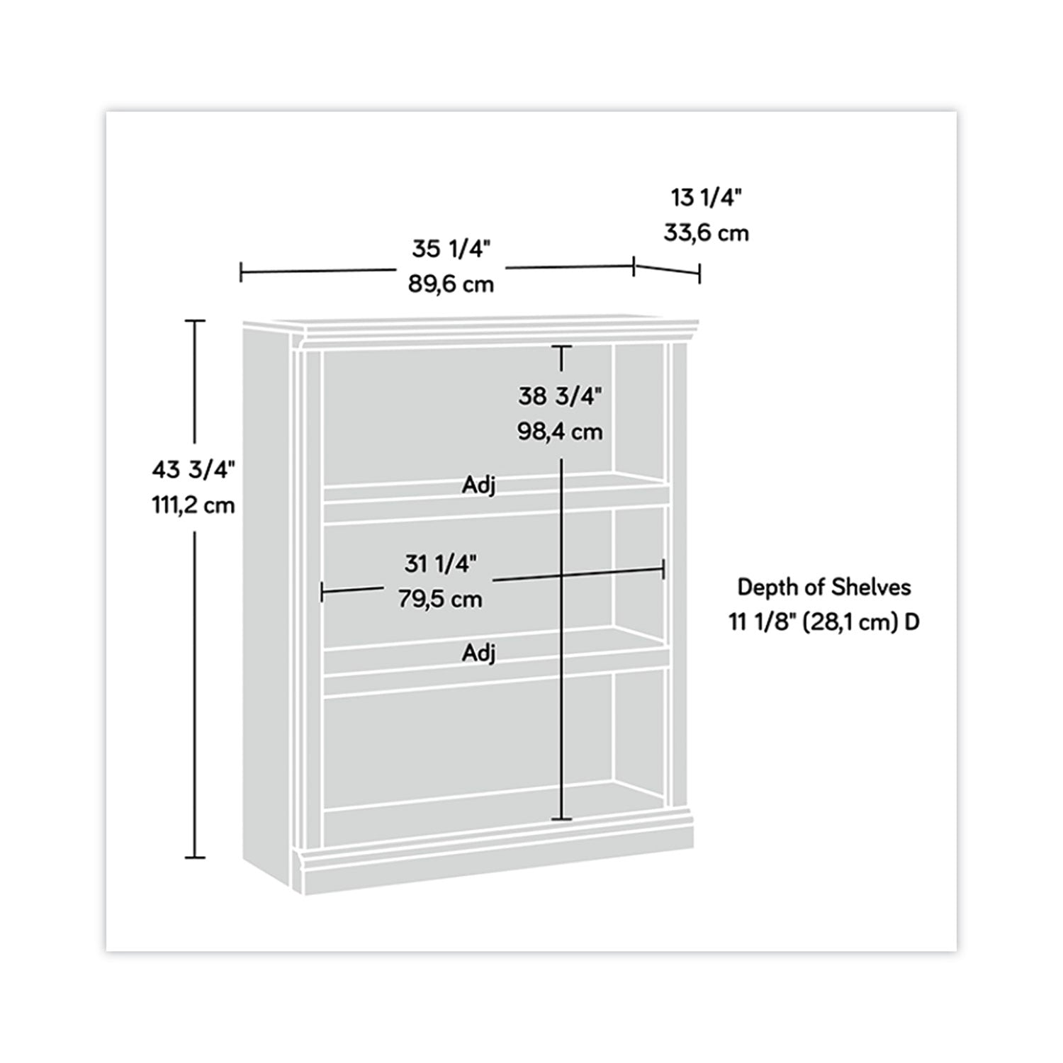 Sauder® Select Collection Bookcase, Three-Shelf, 35.37w x 13.22d x 69.76h, Estate Black - Bloom Skins