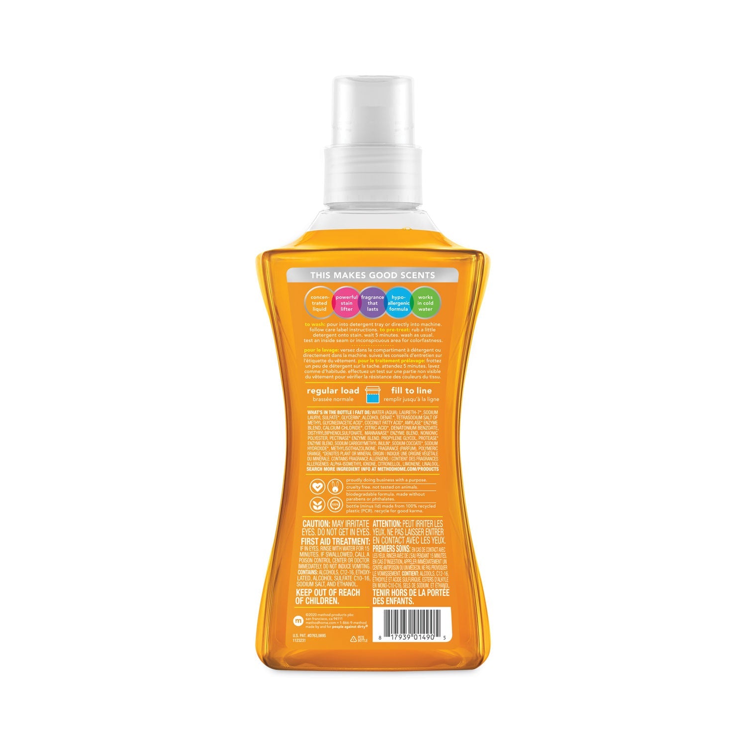 Method® 4x Concentrated Laundry Detergent, Ginger Mango, 53.5 Oz Bottle, 4/carton