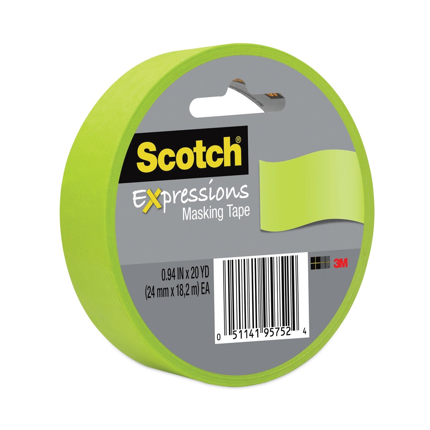 Scotch® Expressions Masking Tape, 3" Core, 0.94" X 20 Yds, Lemon Lime