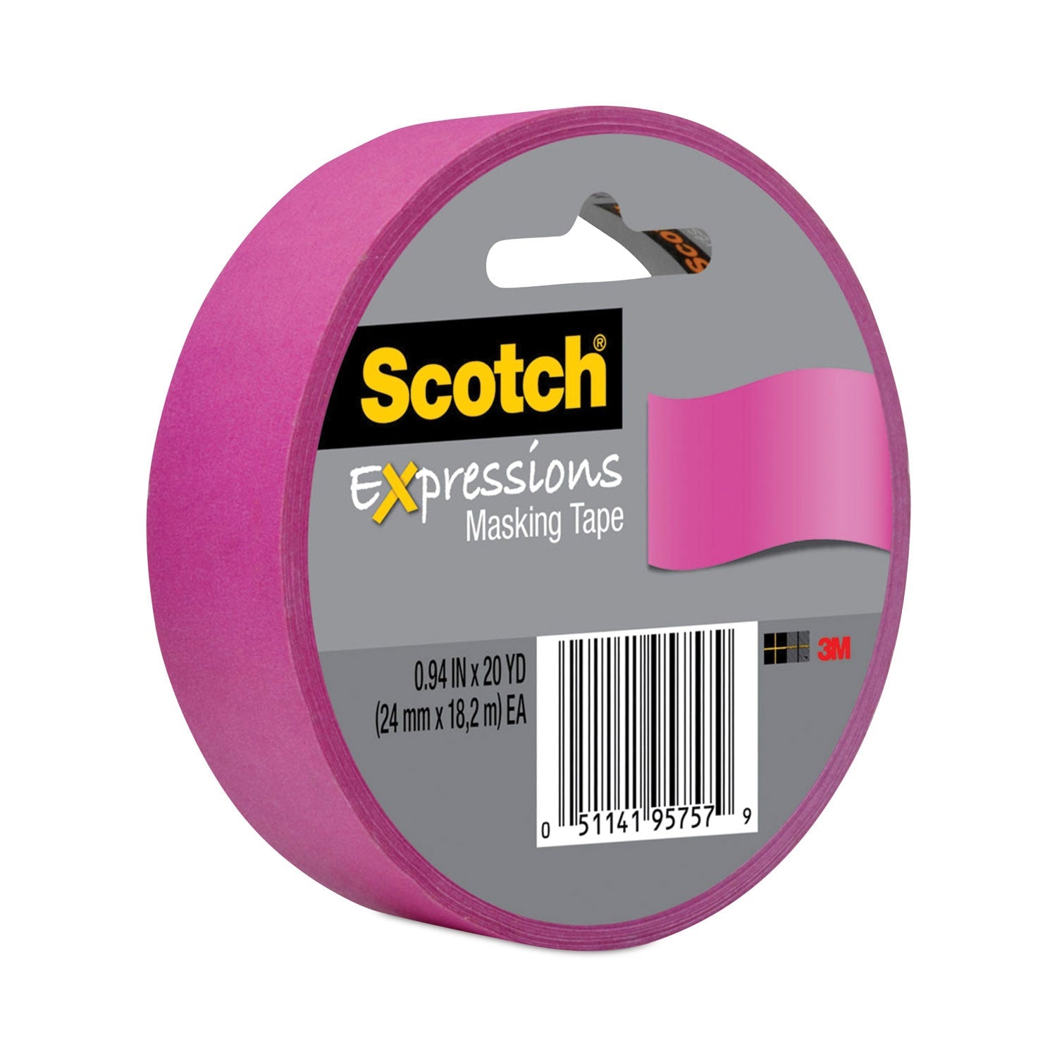 Scotch® Expressions Masking Tape, 3" Core, 0.94" X 20 Yds, Fuchsia