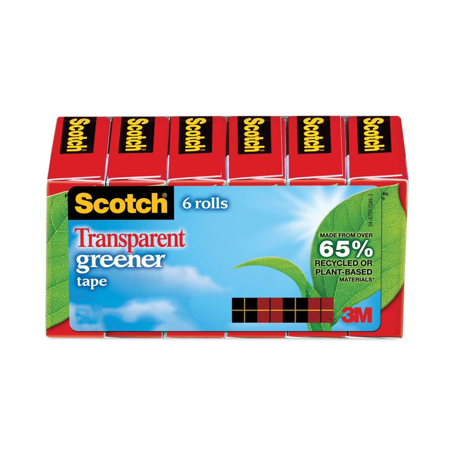 Scotch® Transparent Greener Tape, 1" Core, 0.75" X 75 Ft, Transparent, 6/pack