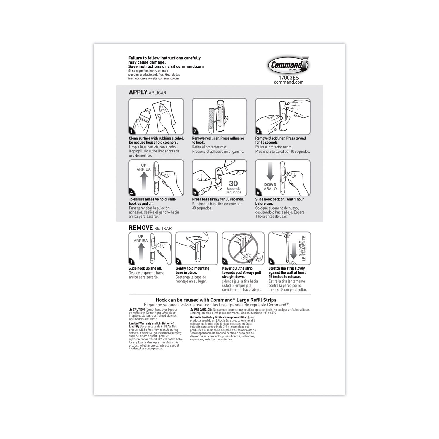 Command™ General Purpose Hooks, Large, Plastic, White, 5 lb Capacity, 1 Hook and 2 Strips/Pack