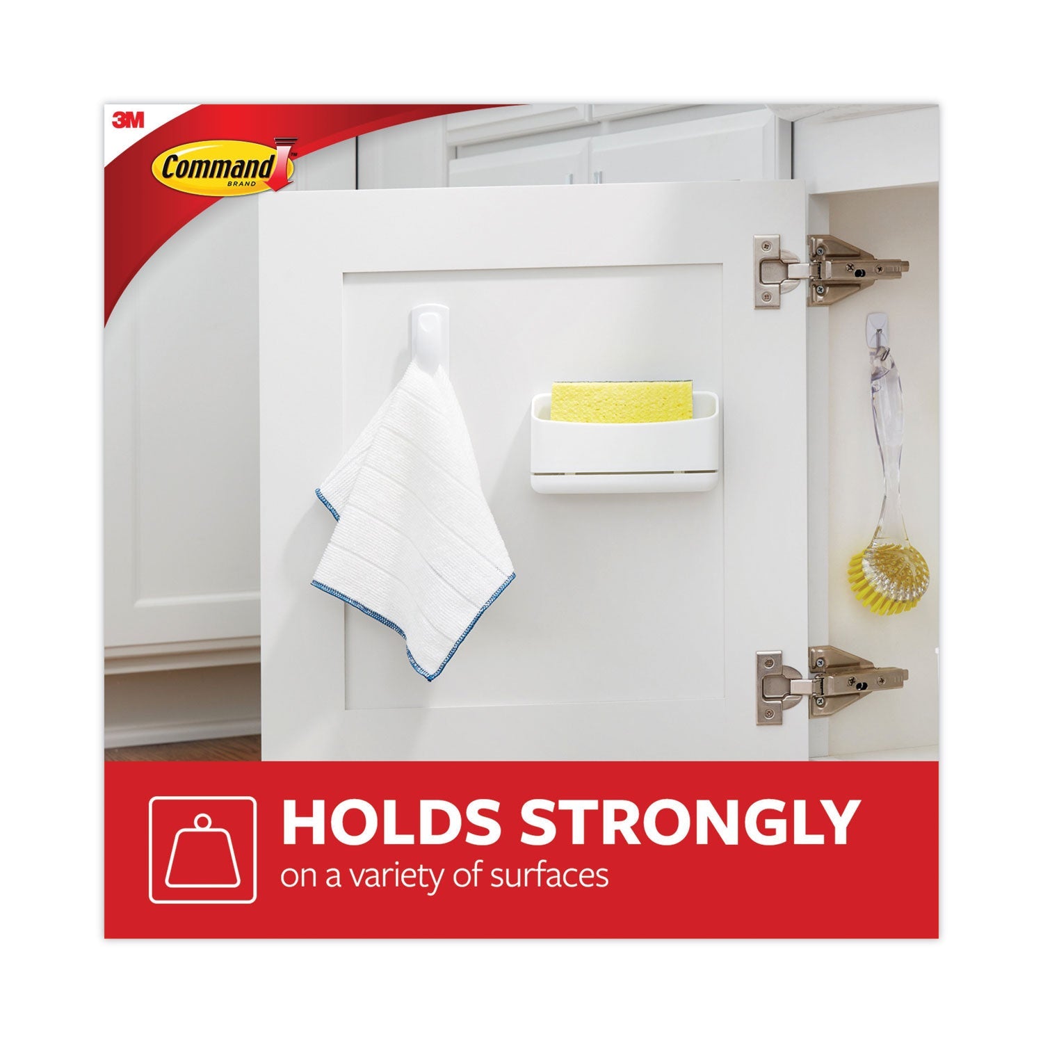 Command™ Spring Hook, Plastic, White, 0.25 lb Capacity, 1 Hook and 2 Strips/Pack