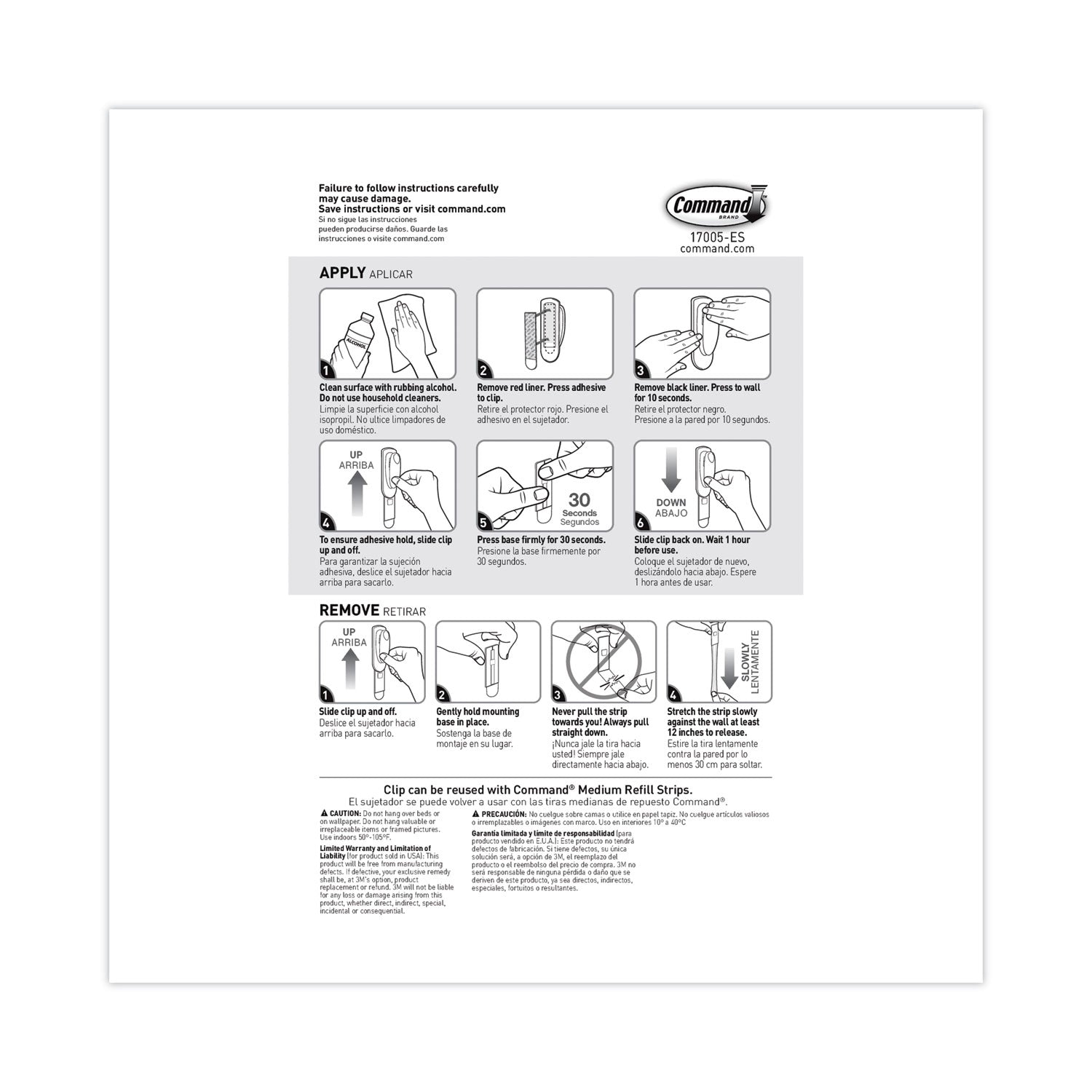Command™ Spring Hook, Plastic, White, 0.25 lb Capacity, 1 Hook and 2 Strips/Pack