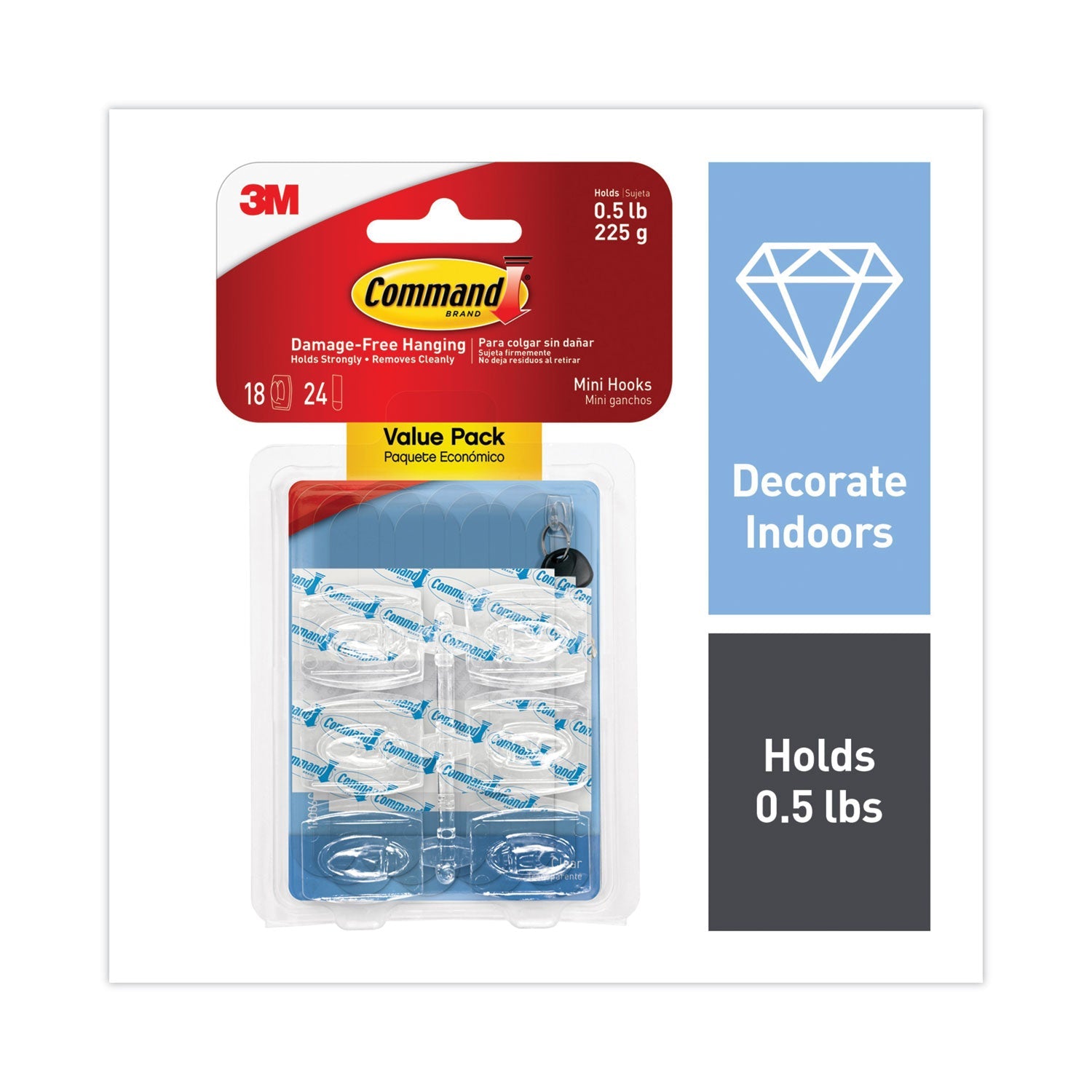 Clear Hooks and Strips | Mini, 18-Pack, Command™