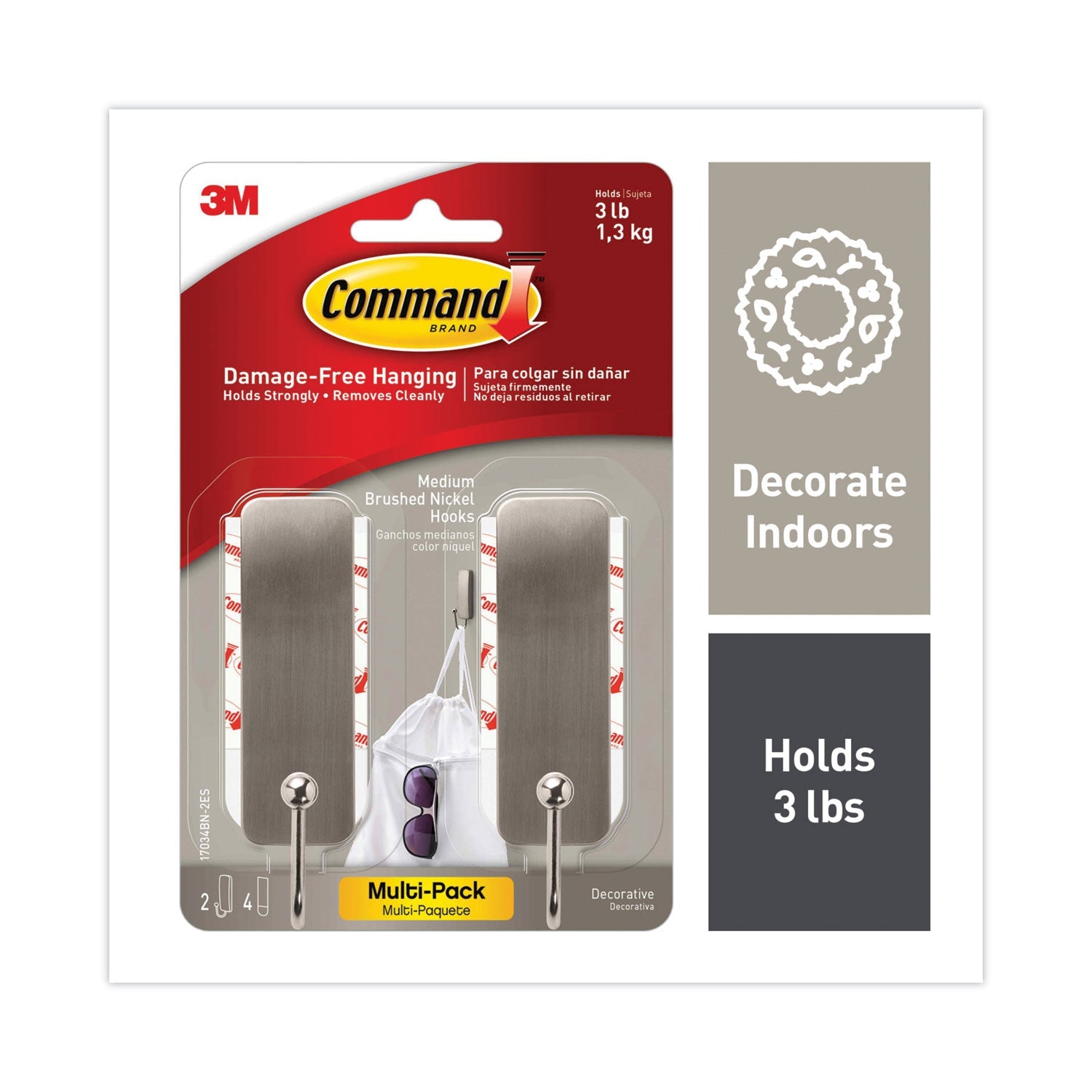 Command Decorative Hooks | Medium Brushed Nickel
