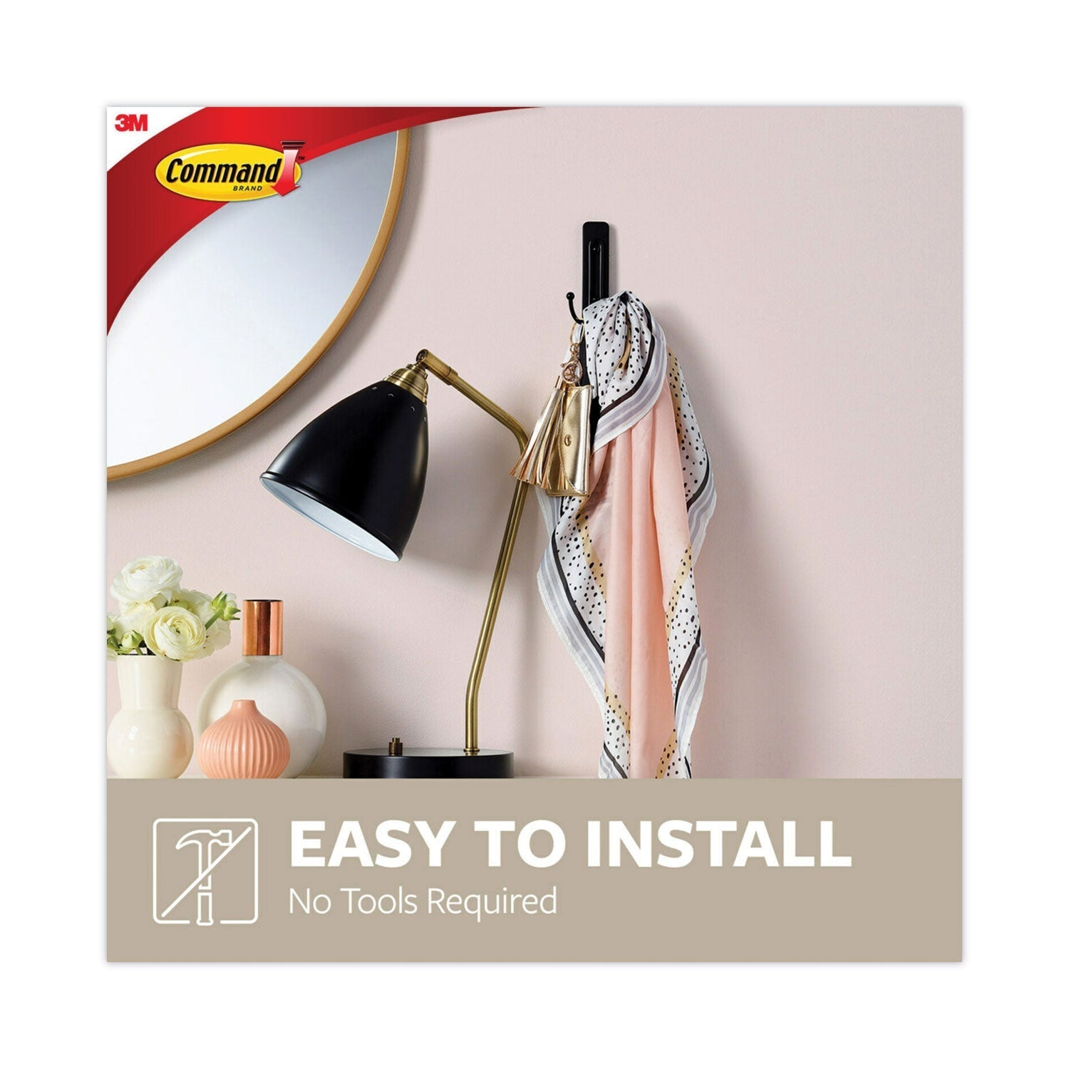 Command™ Adhesive Mount Metal Hook, Large, Double Hook, Matte Black Finish, 4 lb Capacity, 1 Hook and 1 Strip/Pack