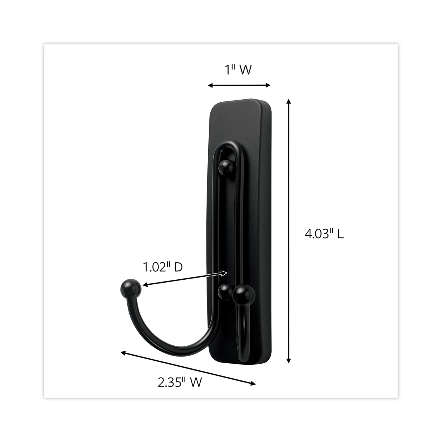 Command™ Adhesive Mount Metal Hook, Large, Double Hook, Matte Black Finish, 4 lb Capacity, 1 Hook and 1 Strip/Pack