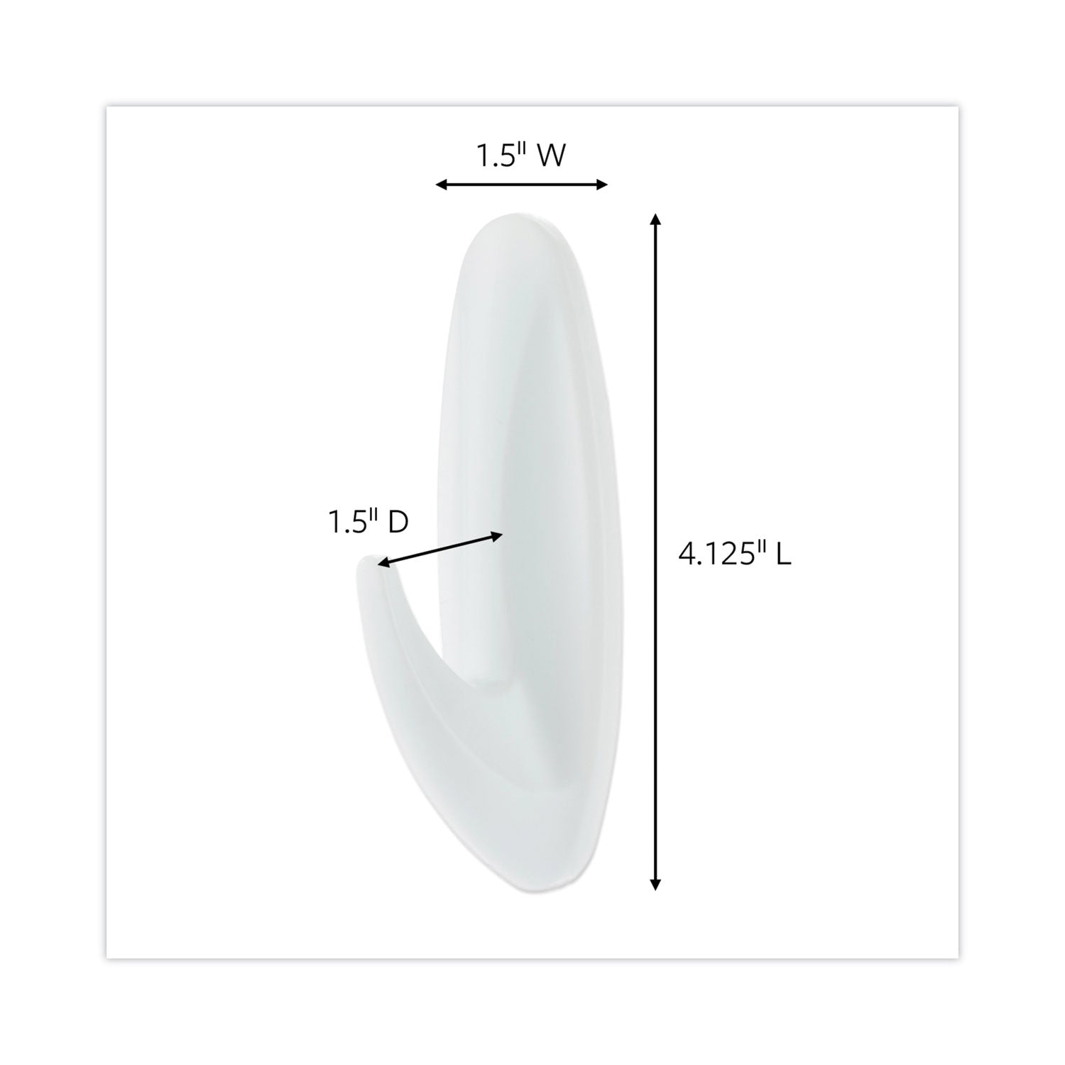 Command™ Designer Hooks, Large, Plastic, White, 5 lb Capacity, 16 Hooks and 24 Strips/Pack