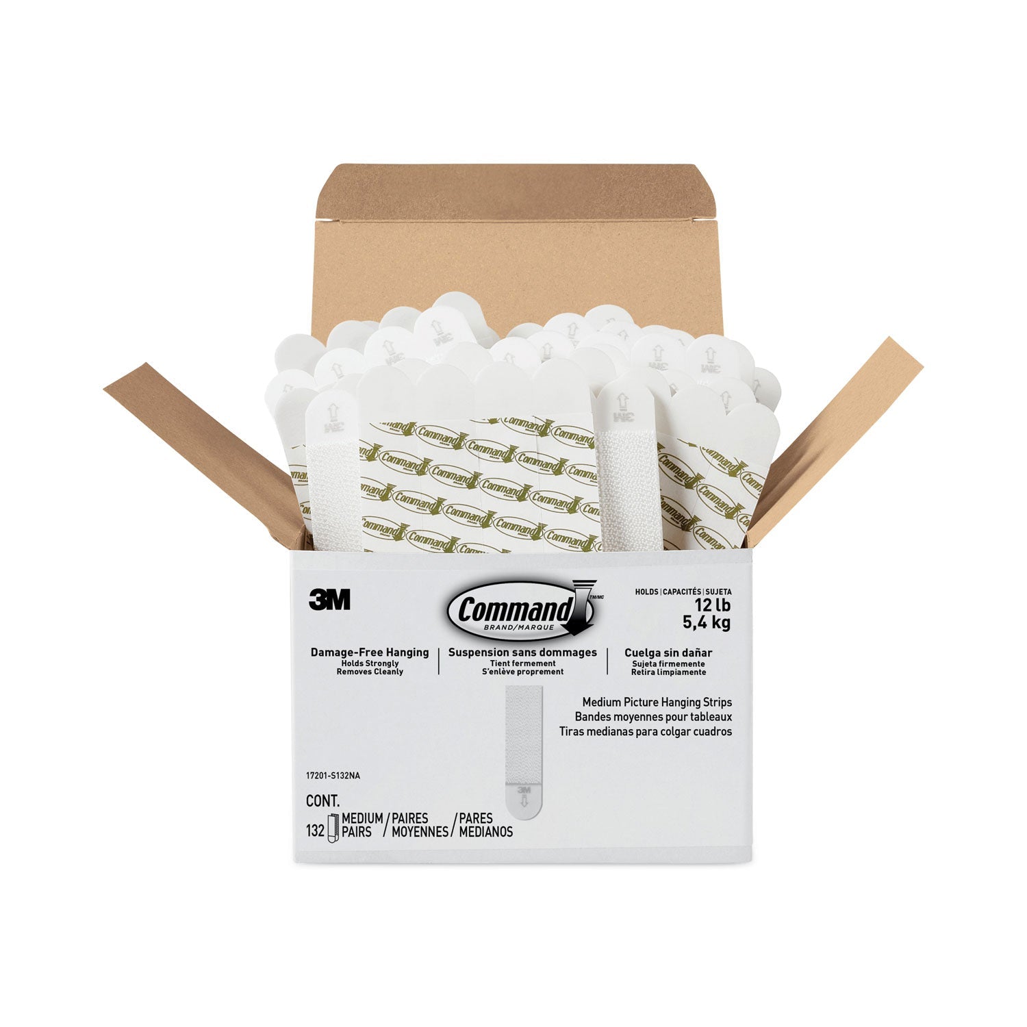 Command™ Picture Hanging Strips, Value Pack, Medium, Removable, Holds Up To 12 Lbs, 0.75 X 2.75, White, 132 Pairs/pack
