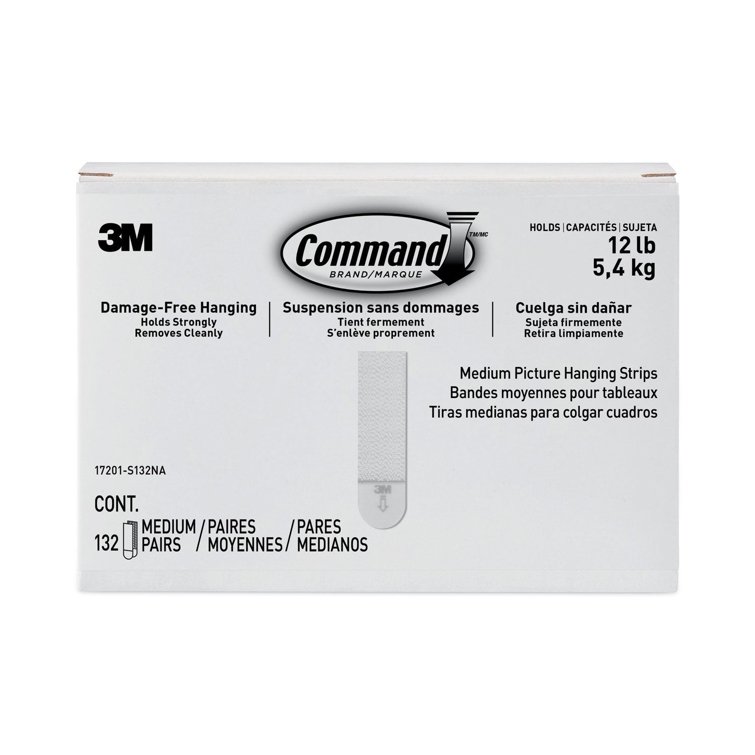 Command™ Picture Hanging Strips, Value Pack, Medium, Removable, Holds Up To 12 Lbs, 0.75 X 2.75, White, 132 Pairs/pack