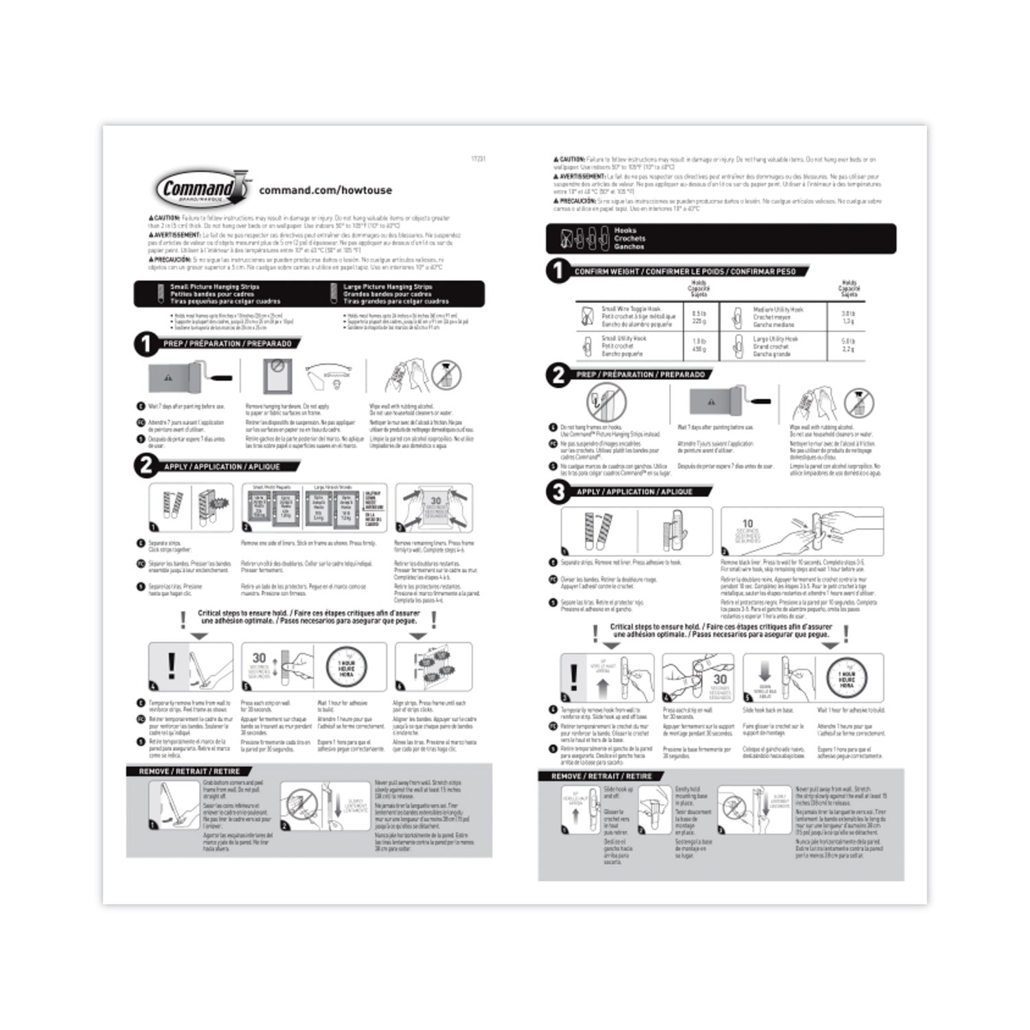Command™ General Purpose Hooks, Variety Pack, Assorted Sizes, Plastic, White, 0.5, 1, 3, 5, 16 lb Capacities, 54 Pieces/Pack