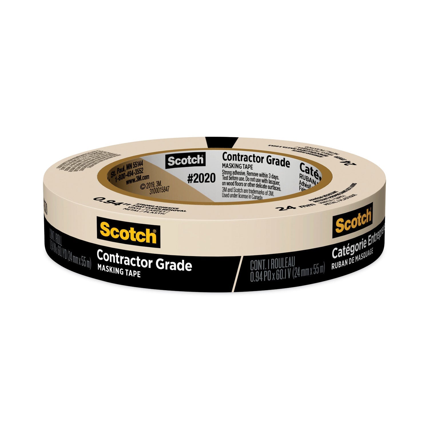Scotch® Commercial-Grade Masking Tape For Production Painting, 3" Core, 0.94" X 60 Yds, Natural
