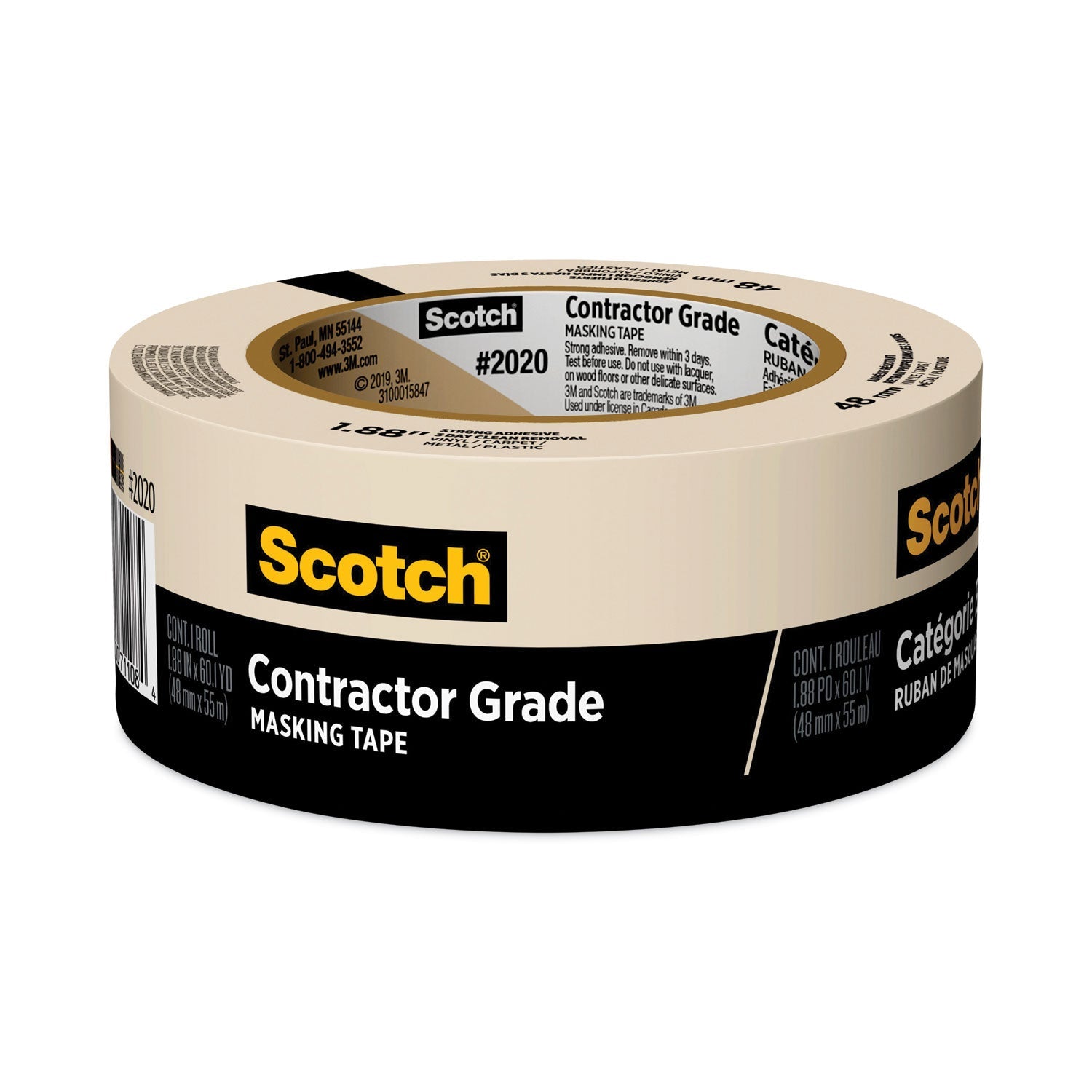 Scotch® Commercial-Grade Masking Tape For Production Painting, 3" Core, 1.88" X 60 Yds, Natural