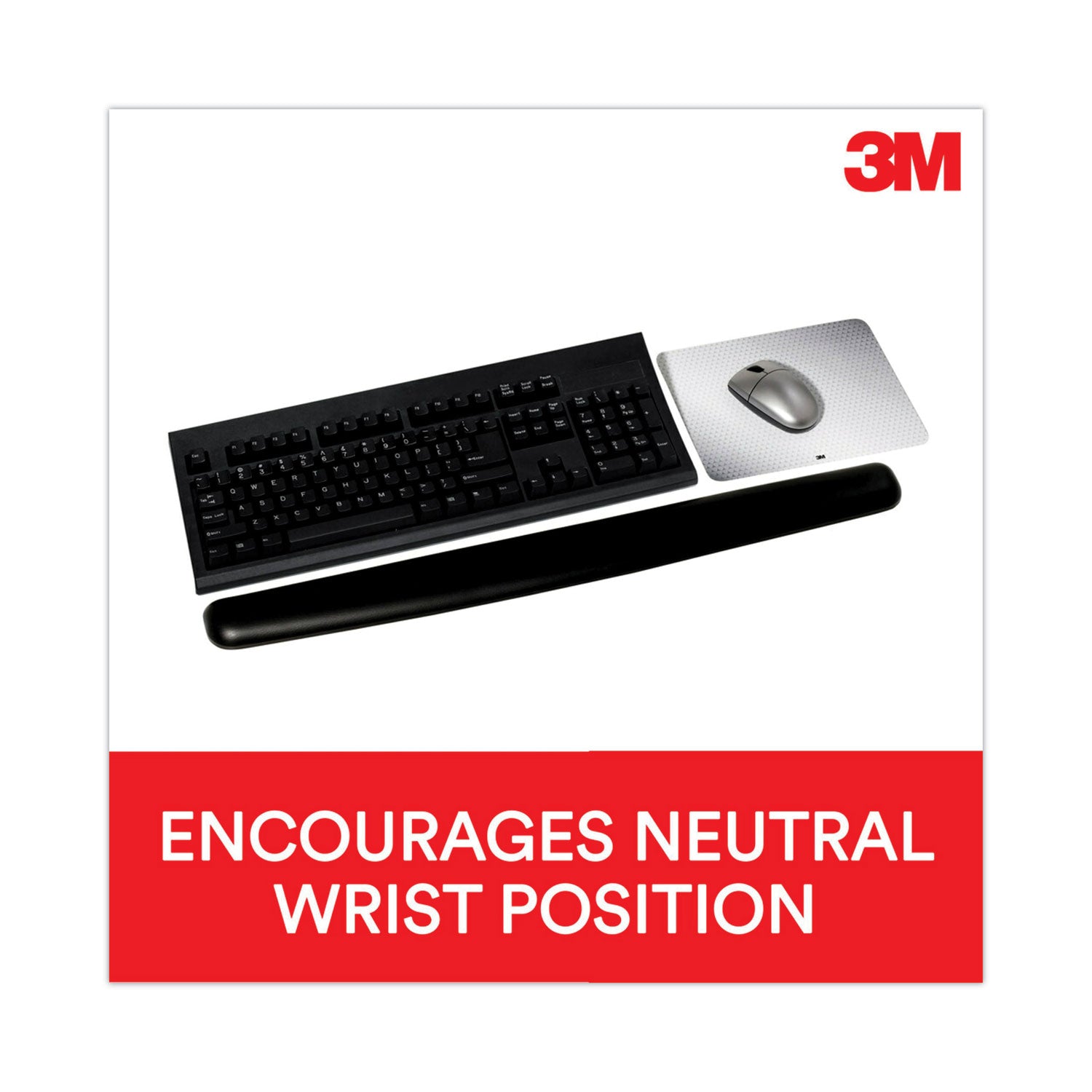 3M™ Antimicrobial Gel Thin Keyboard Wrist Rest, Extended Length, 25 x 2.5, Black