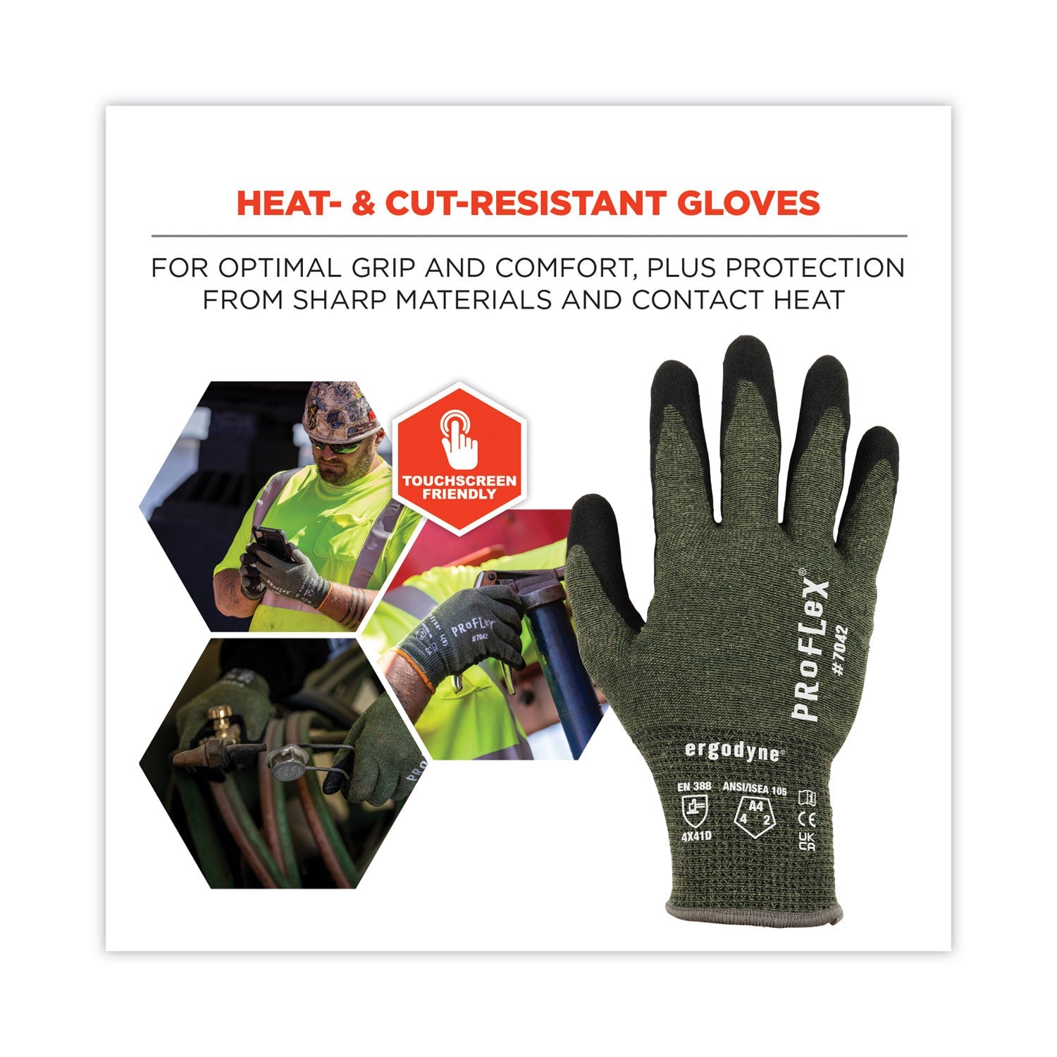 ergodyne® ProFlex 7042 ANSI A4 Nitrile-Coated CR Gloves, Green, Small, 12 Pairs/Pack