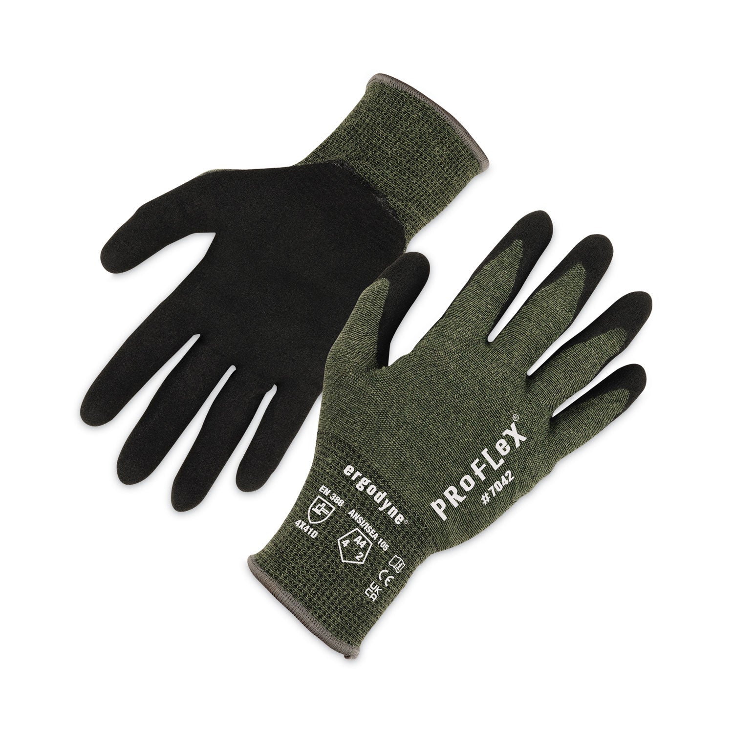 ergodyne® ProFlex 7042 ANSI A4 Nitrile-Coated CR Gloves, Green, Small, 12 Pairs/Pack
