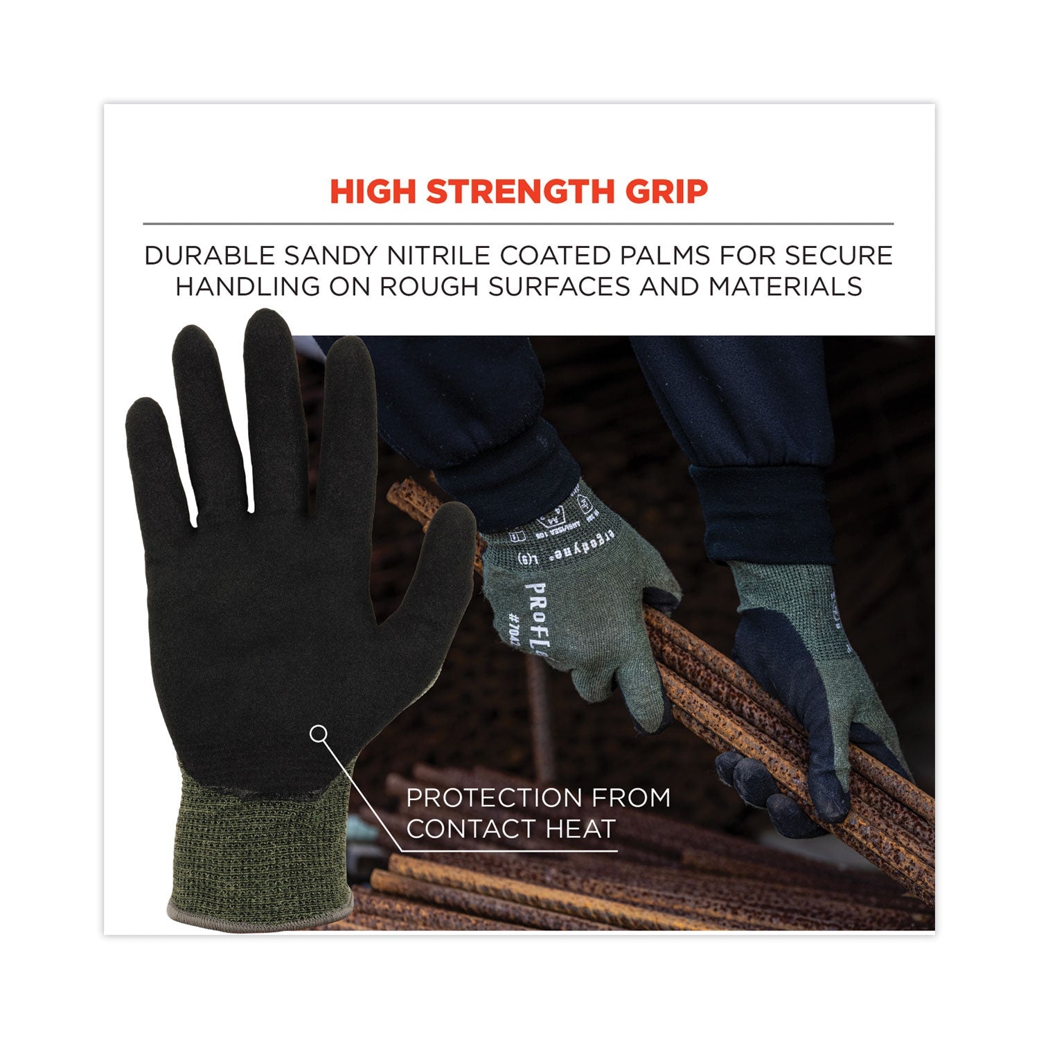 ergodyne® ProFlex 7042 ANSI A4 Nitrile-Coated CR Gloves, Green, Small, 12 Pairs/Pack