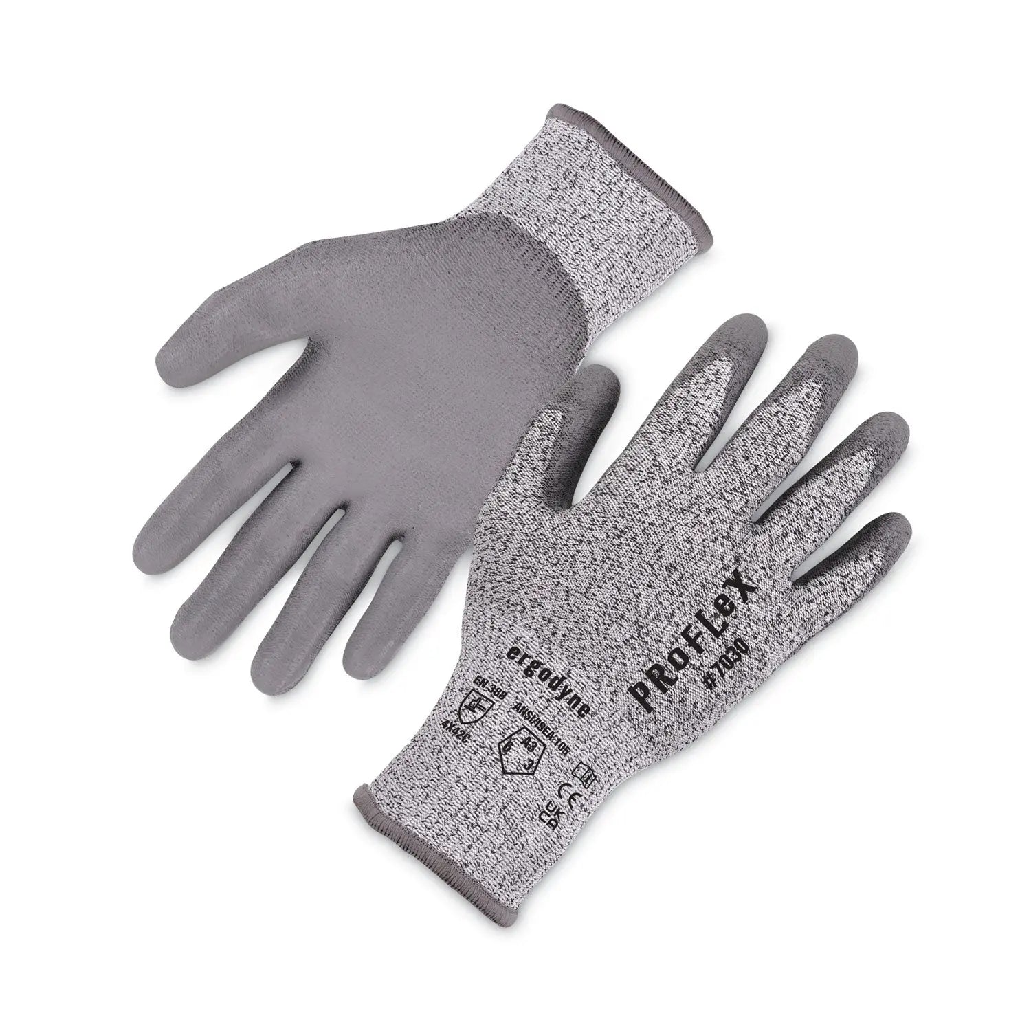 ergodyne® ProFlex 7030 ANSI A3 PU Coated CR Gloves, Gray, Medium, Pair
